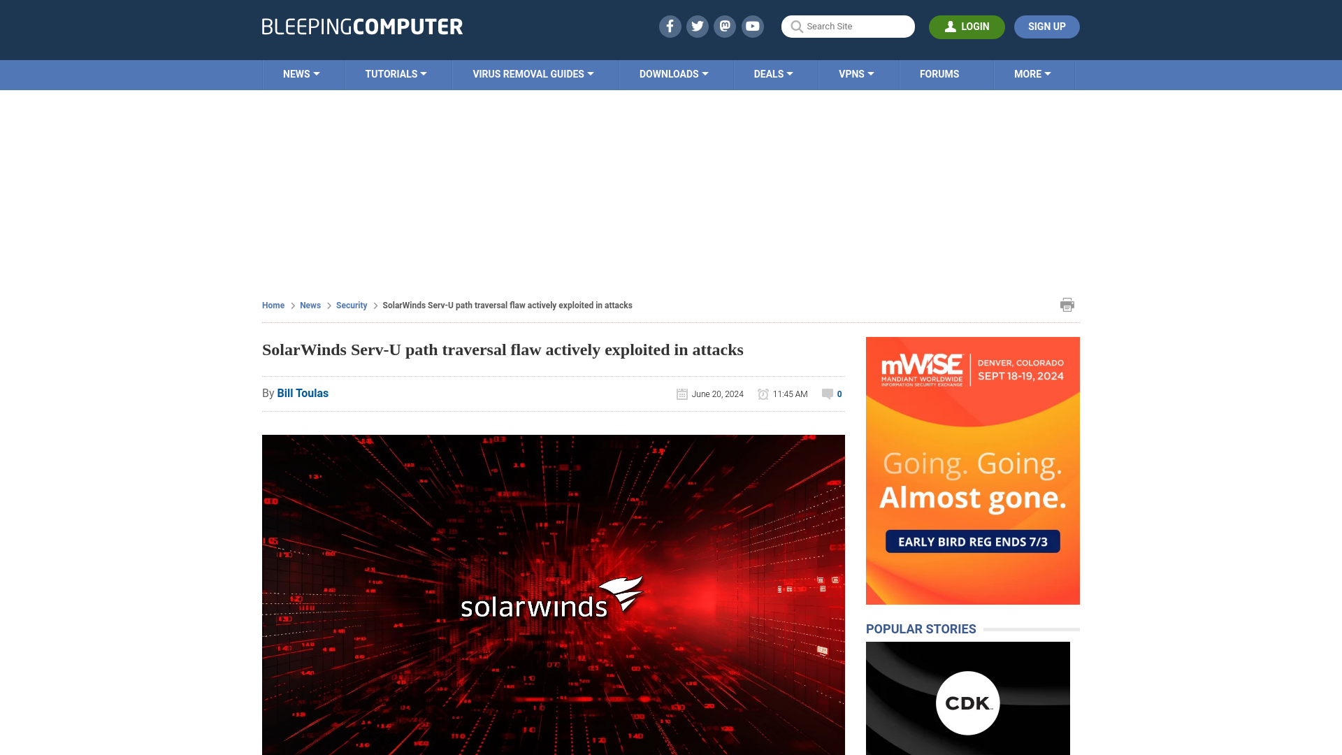 SolarWinds Serv-U path traversal flaw actively exploited in attacks