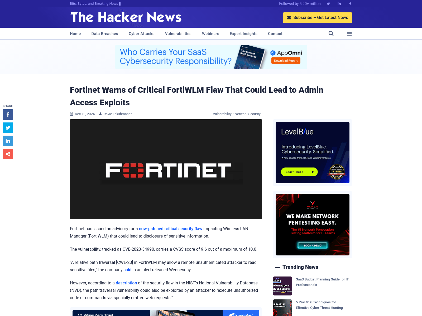 Fortinet Warns of Critical FortiWLM Flaw That Could Lead to Admin Access Exploits