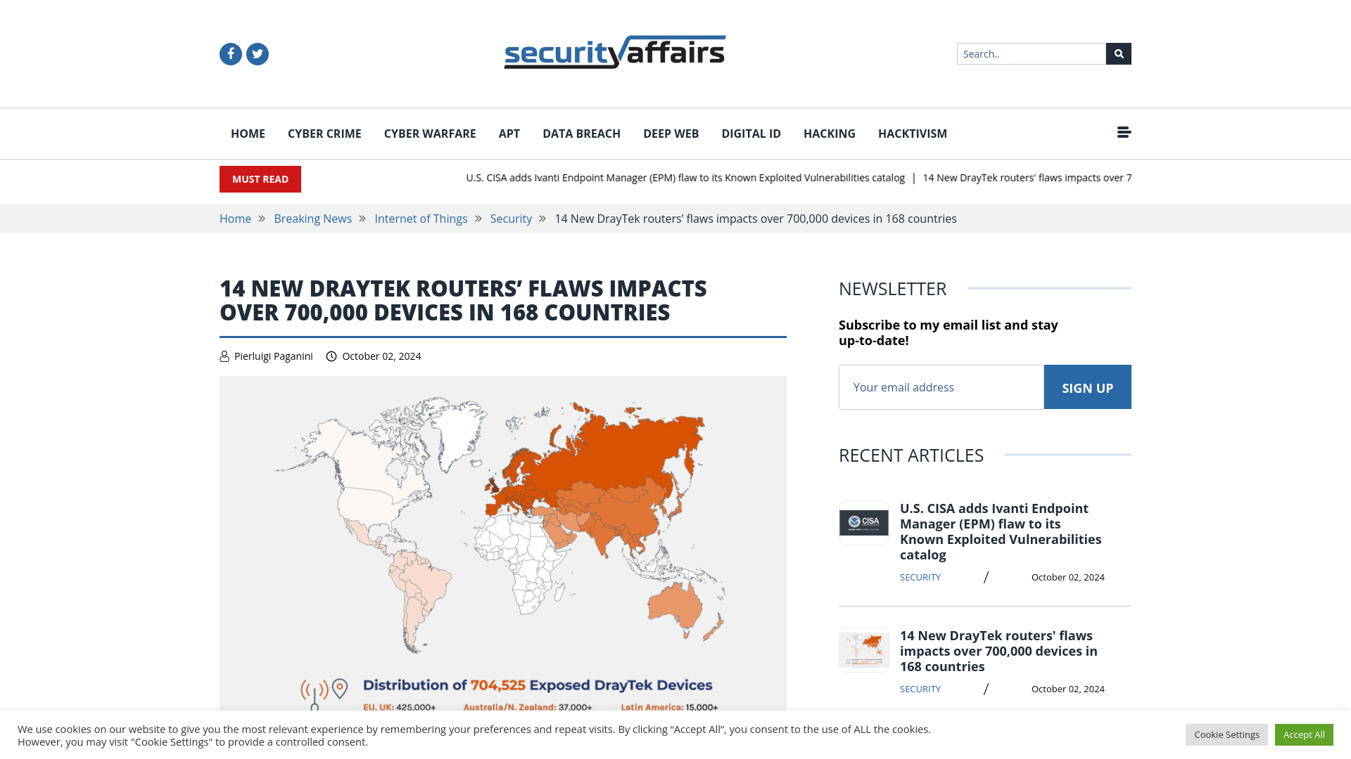 14 New DrayTek routers' flaws impacts over 700,000 devices in 168 countries