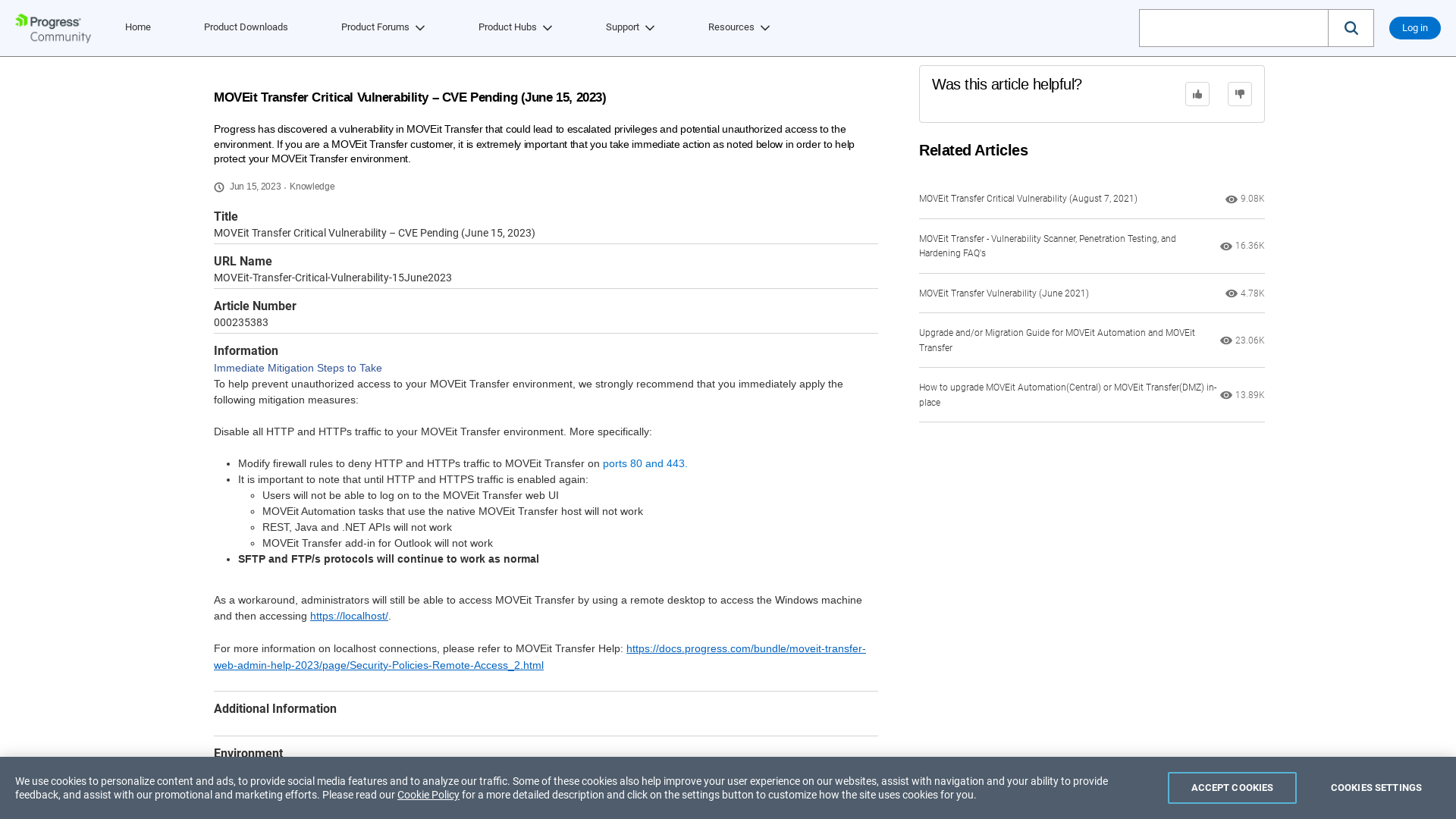 MOVEit Transfer Critical Vulnerability – CVE Pending (June 15, 2023) - Progress Community