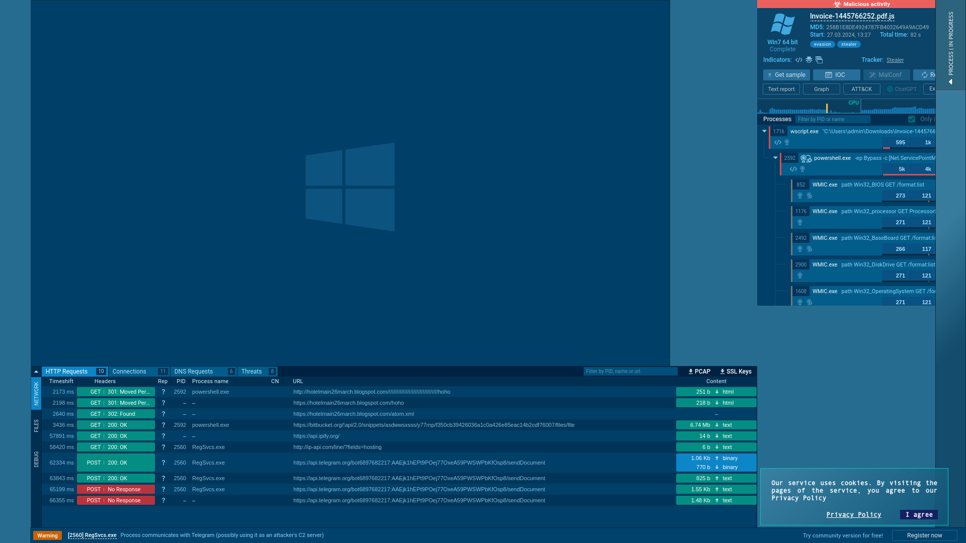 Analysis lnvoice-1445766252.pdf.js (MD5: 258B1E8DE4924787FB4032649A9ACD49) Malicious activity - Interactive analysis ANY.RUN