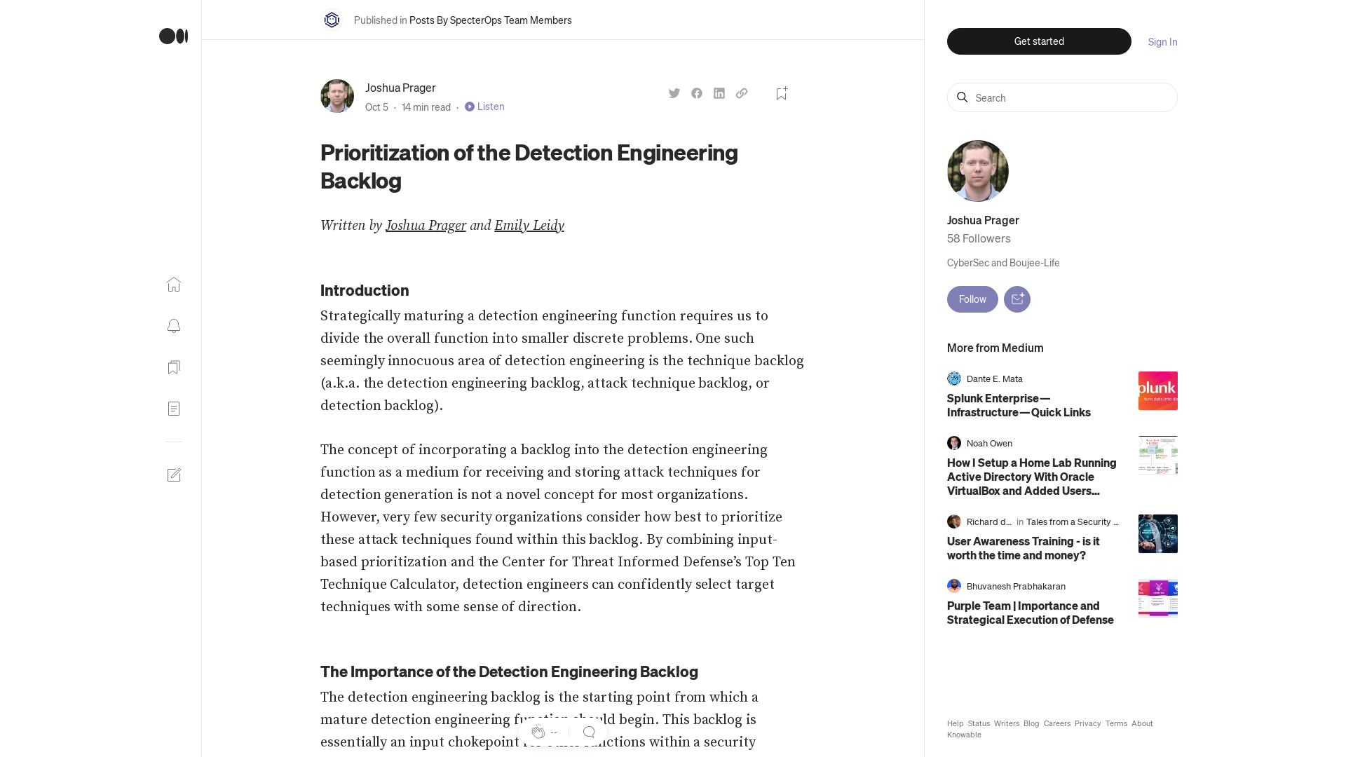 Prioritization of the Detection Engineering Backlog | by Joshua Prager | Oct, 2022 | Posts By SpecterOps Team Members