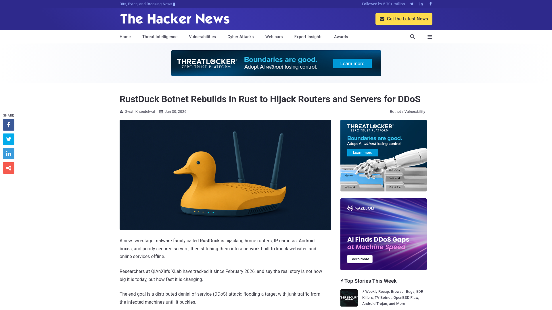 RustDuck Botnet Rebuilds in Rust to Hijack Routers and Servers for DDoS