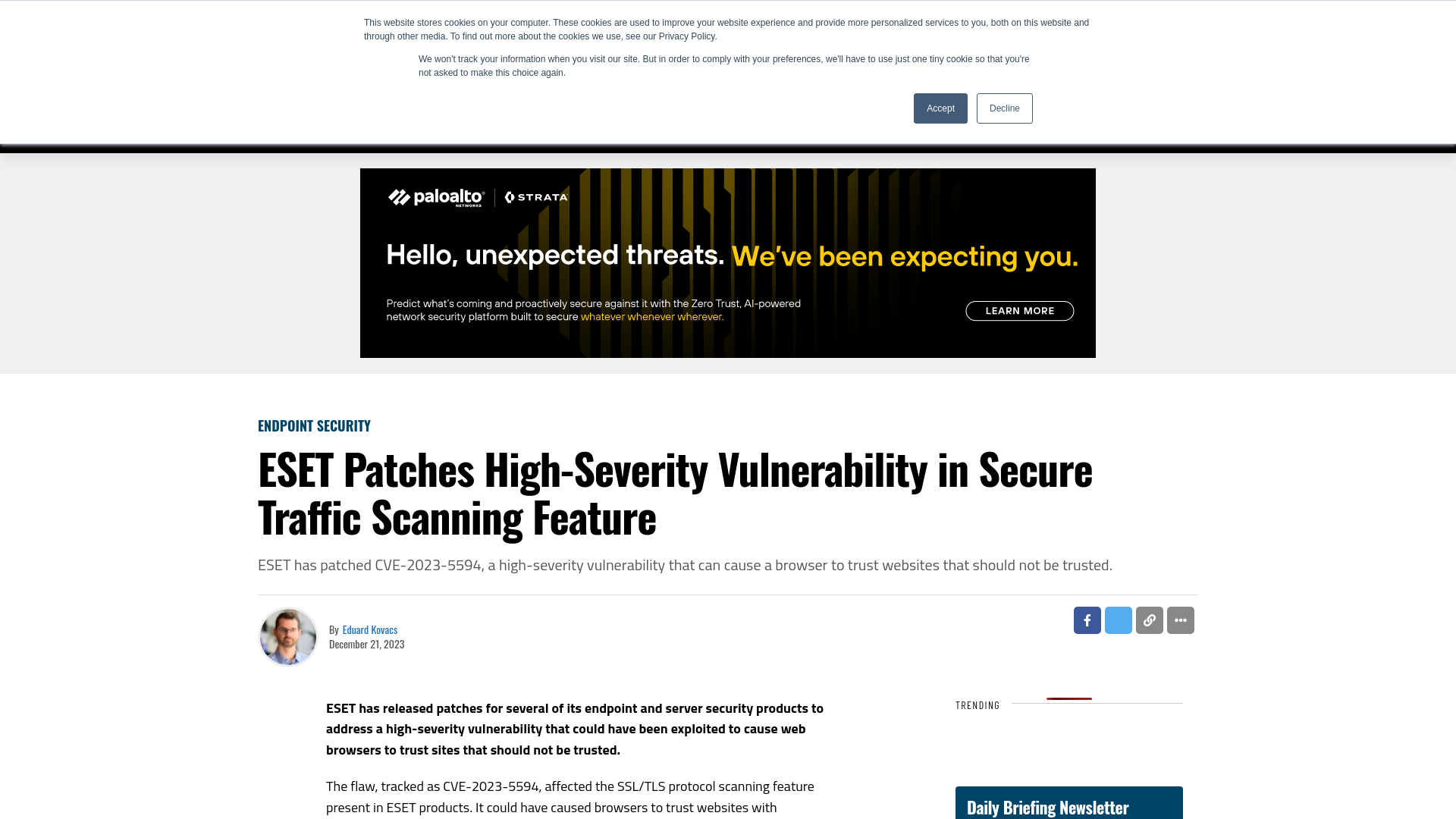 ESET Patches High-Severity Vulnerability in Secure Traffic Scanning Feature - SecurityWeek