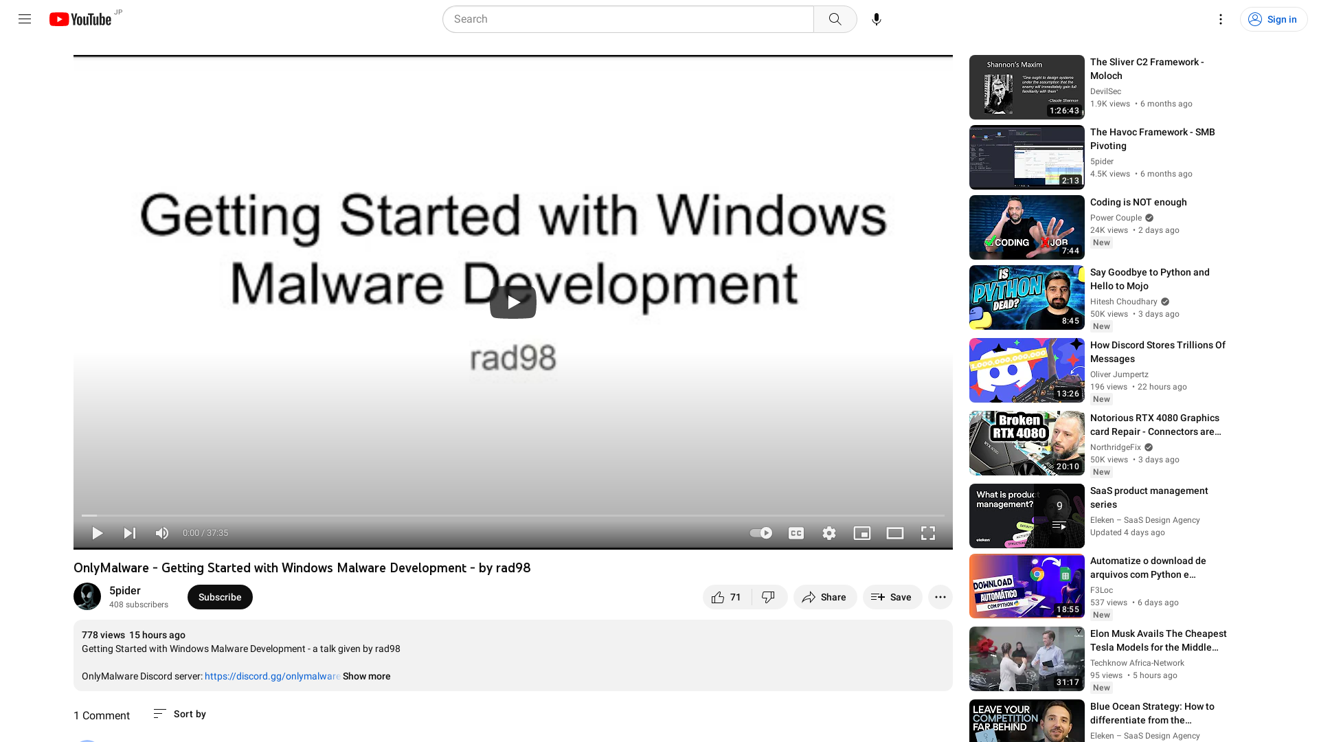 OnlyMalware - Getting Started with Windows Malware Development - by rad98 - YouTube