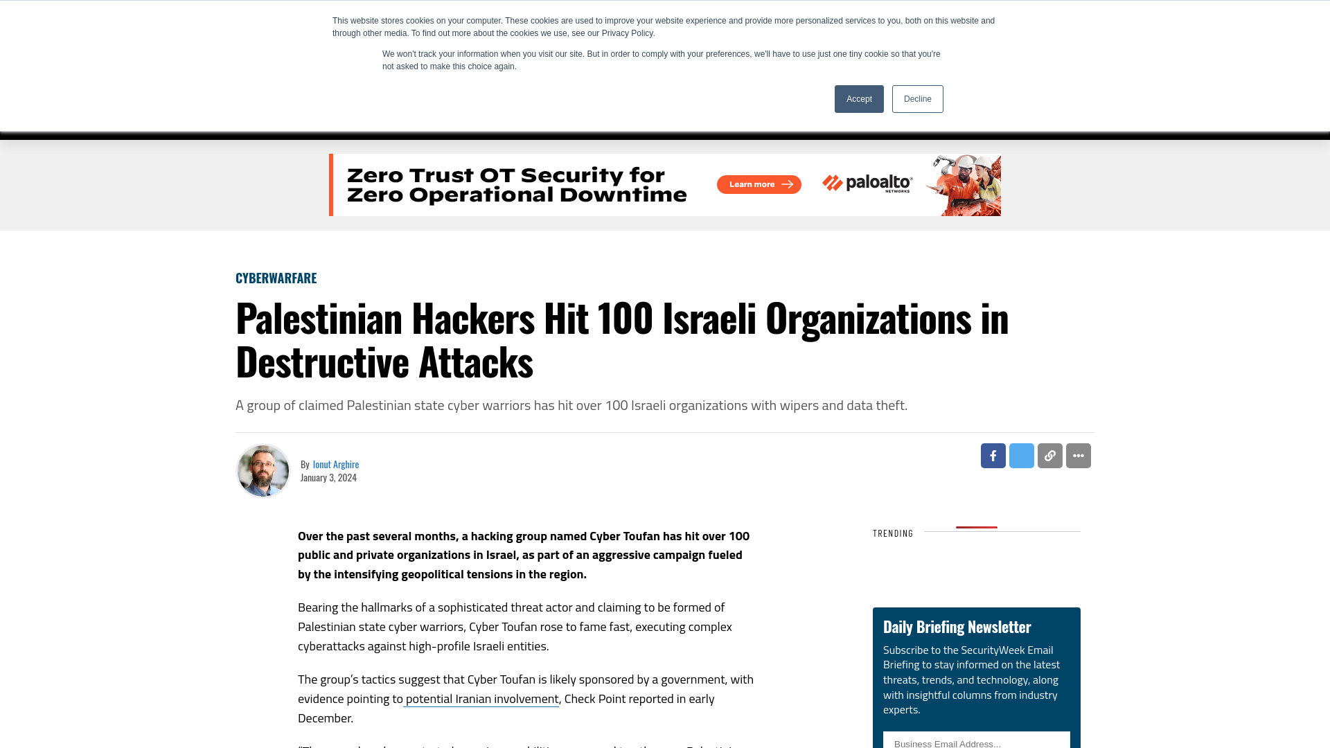 Palestinian Hackers Hit 100 Israeli Organizations in Destructive Attacks - SecurityWeek