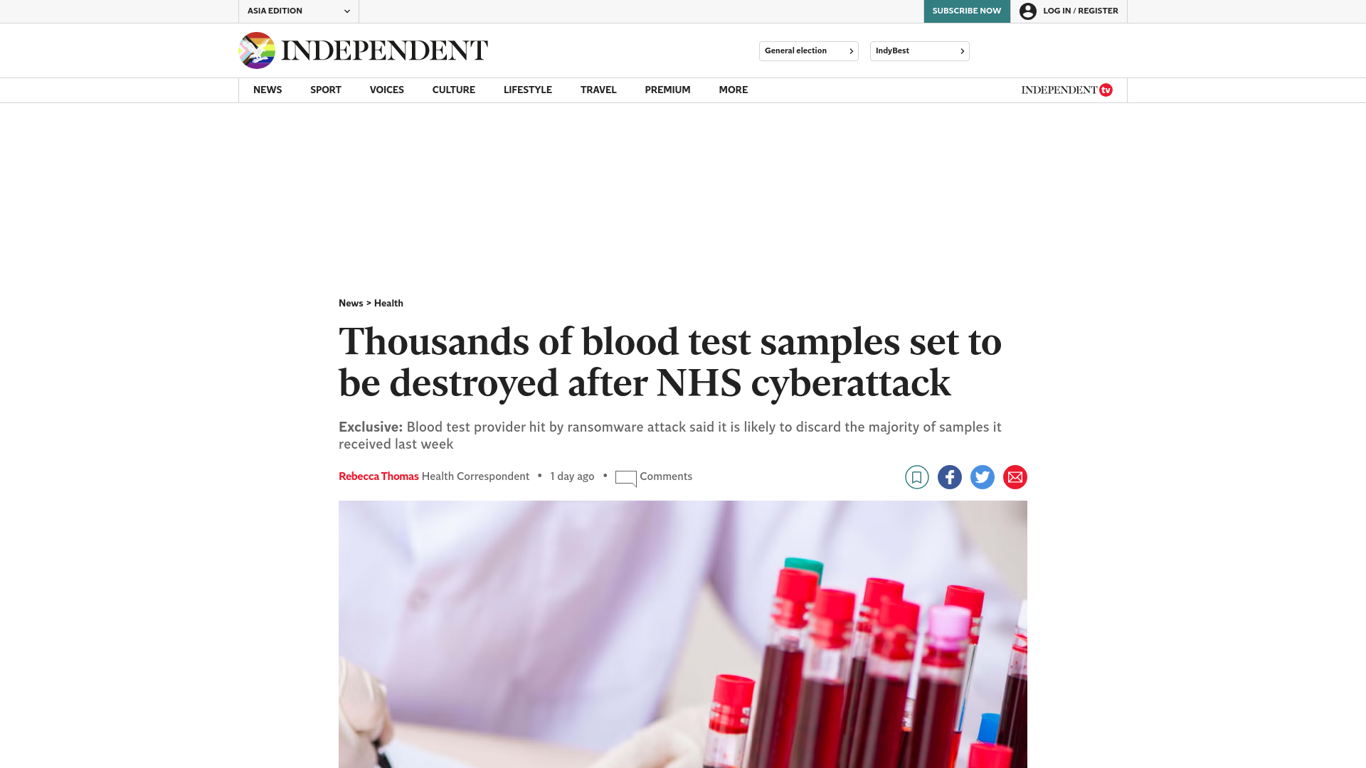 Thousands of blood test samples set to be destroyed after NHS cyberattack | The Independent