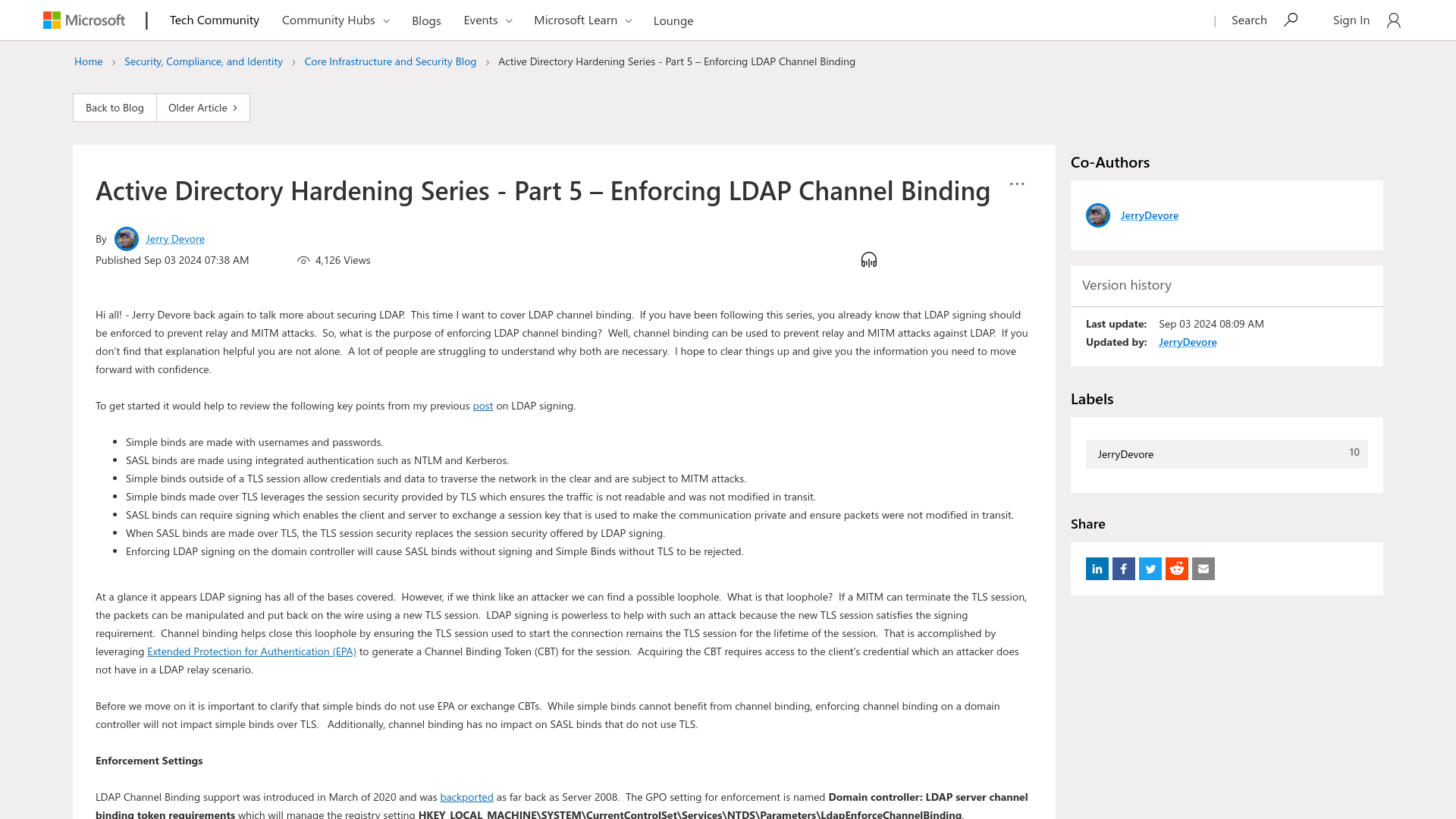 Active Directory Hardening Series - Part 5 – Enforcing LDAP Channel Binding - Microsoft Community Hub