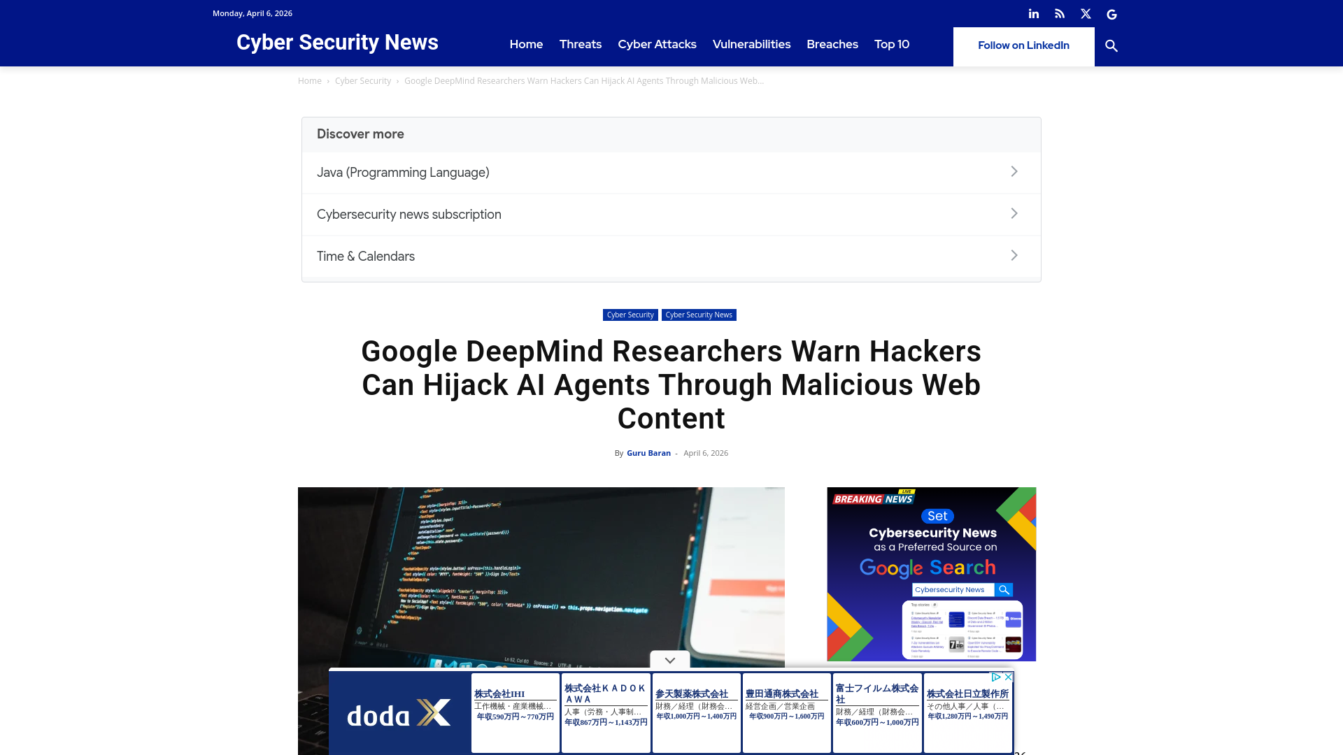 Google DeepMind Researchers Warn Hackers Can Hijack AI Agents Through Malicious Web Content