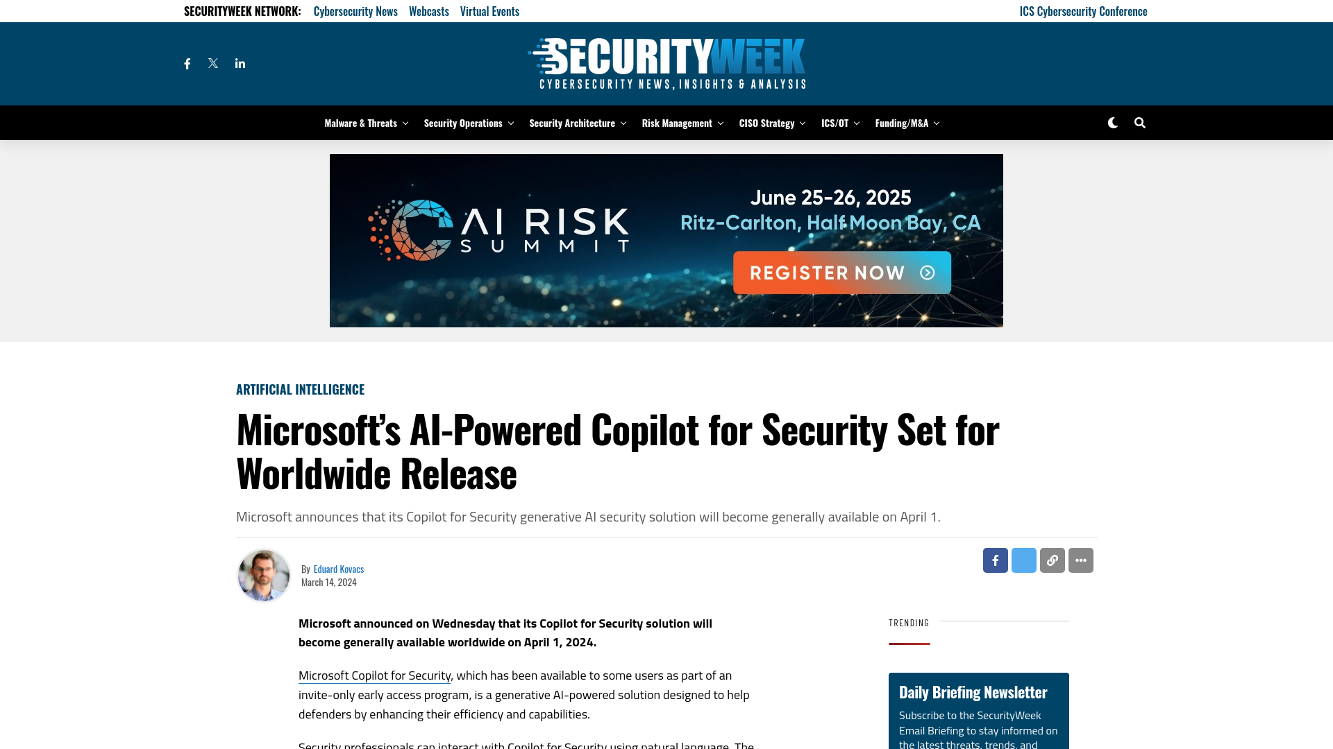 Microsoft’s AI-Powered Copilot for Security Set for Worldwide Release - SecurityWeek