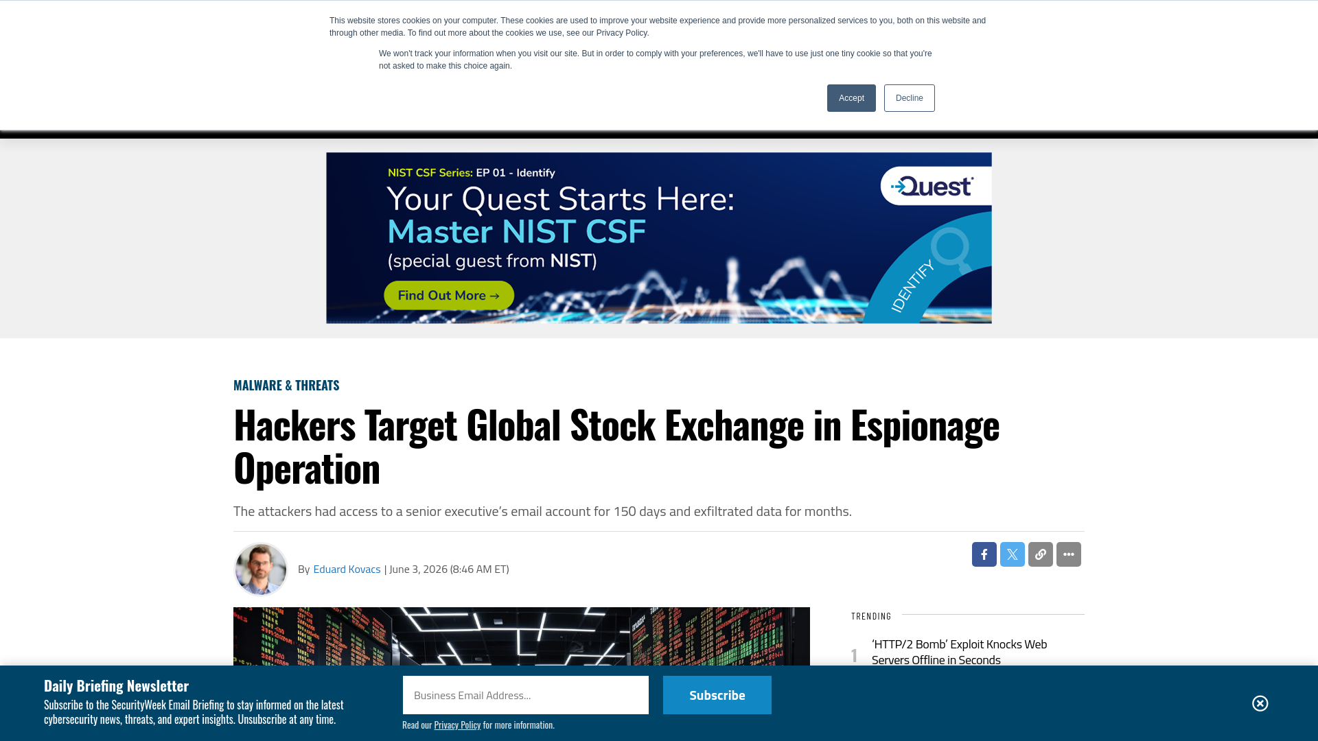 Hackers Target Global Stock Exchange in Espionage Operation - SecurityWeek