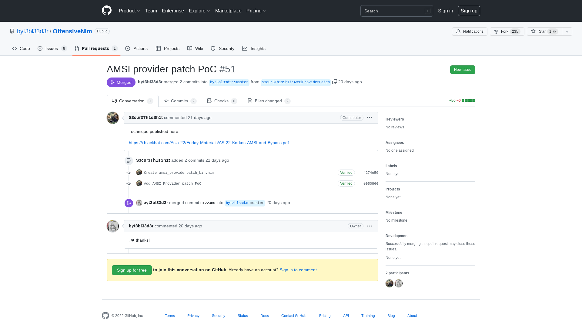 AMSI provider patch PoC by S3cur3Th1sSh1t · Pull Request #51 · byt3bl33d3r/OffensiveNim · GitHub