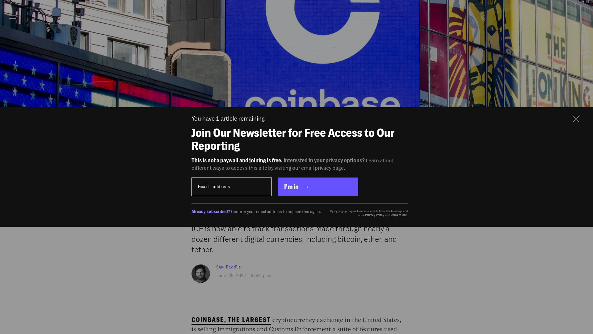 Cryptocurrency Titan Coinbase Providing “Geo Tracking Data” to ICE