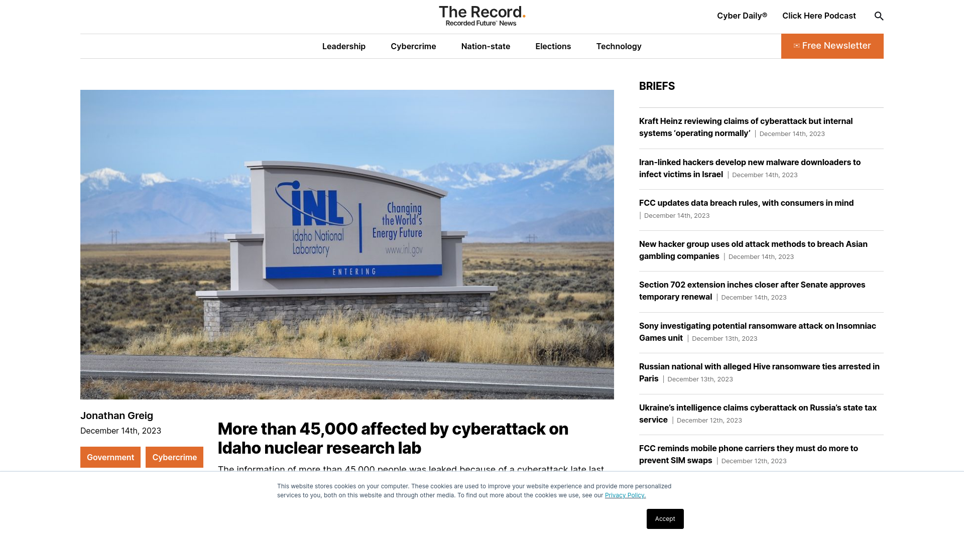 More than 45,000 affected by cyberattack on Idaho nuclear research lab