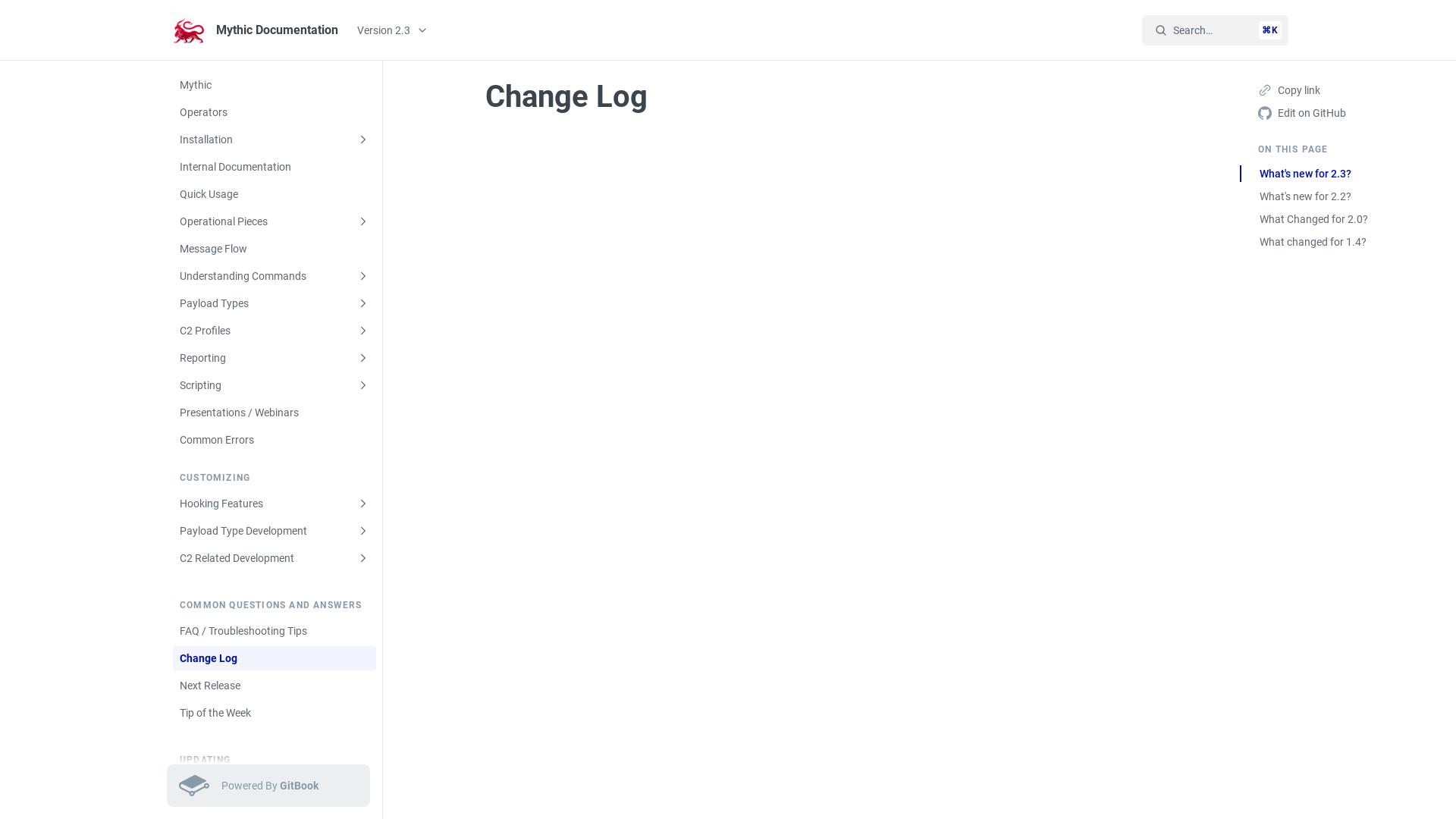 Change Log - Mythic Documentation