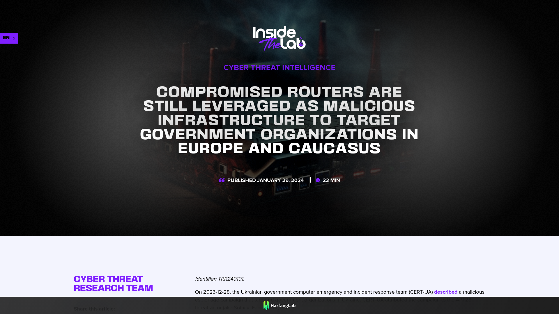 Compromised routers are still being exploited as malicious infrastructure to target government organizations in Europe and the Caucasus - HarfangLab EDR | Block cyberattacks.