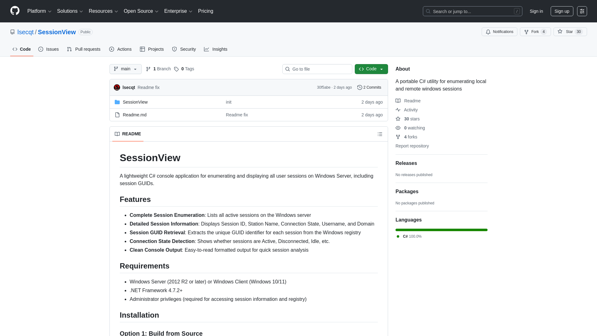 GitHub - lsecqt/SessionView: A portable C# utility for enumerating local and remote windows sessions