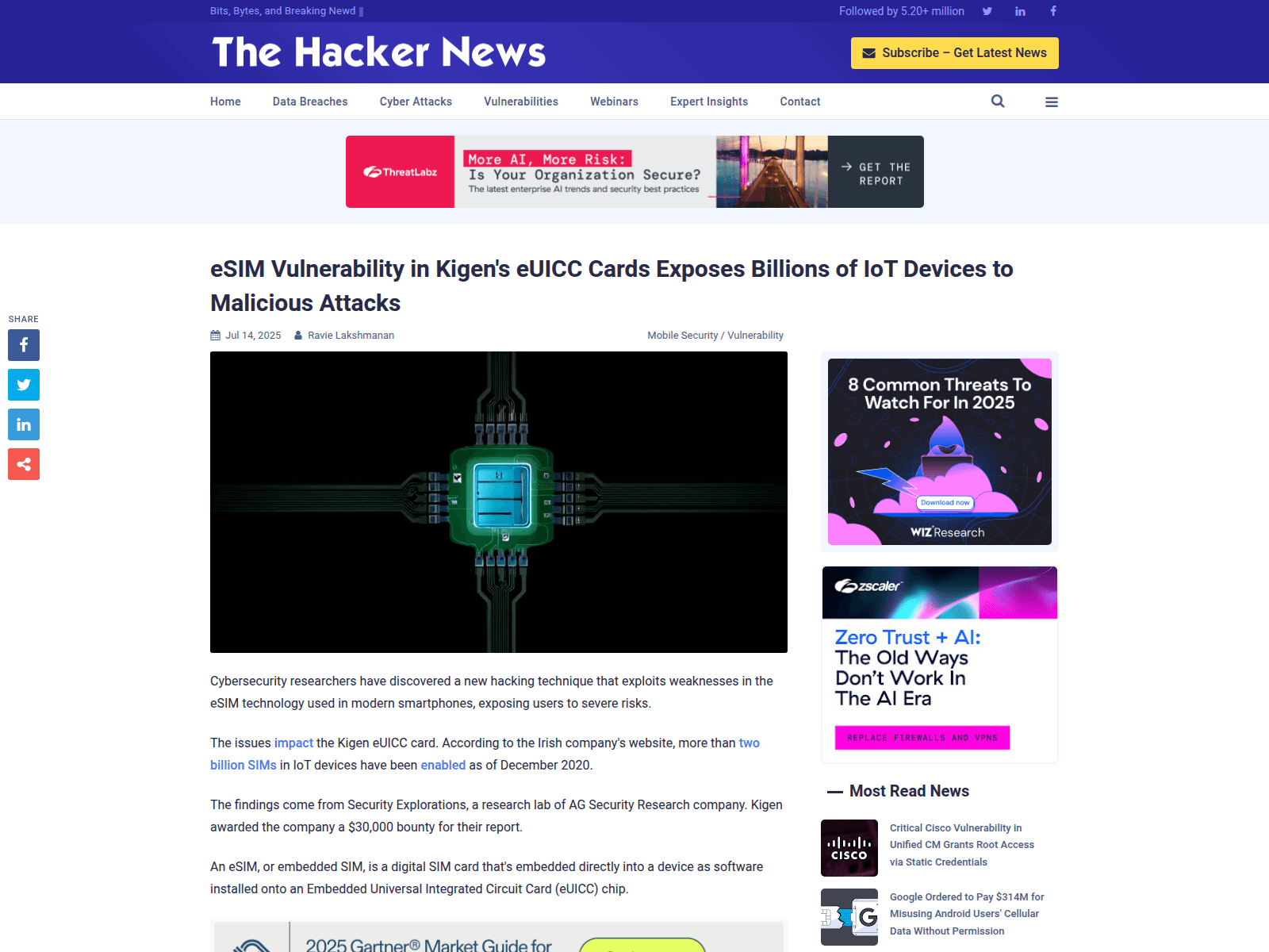 eSIM Vulnerability in Kigen's eUICC Cards Exposes Billions of IoT Devices to Malicious Attacks