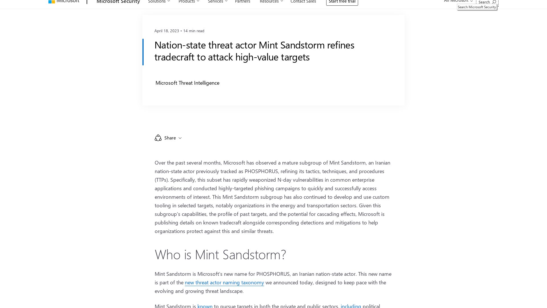 Nation-state threat actor Mint Sandstorm refines tradecraft to attack high-value targets - Microsoft Security Blog