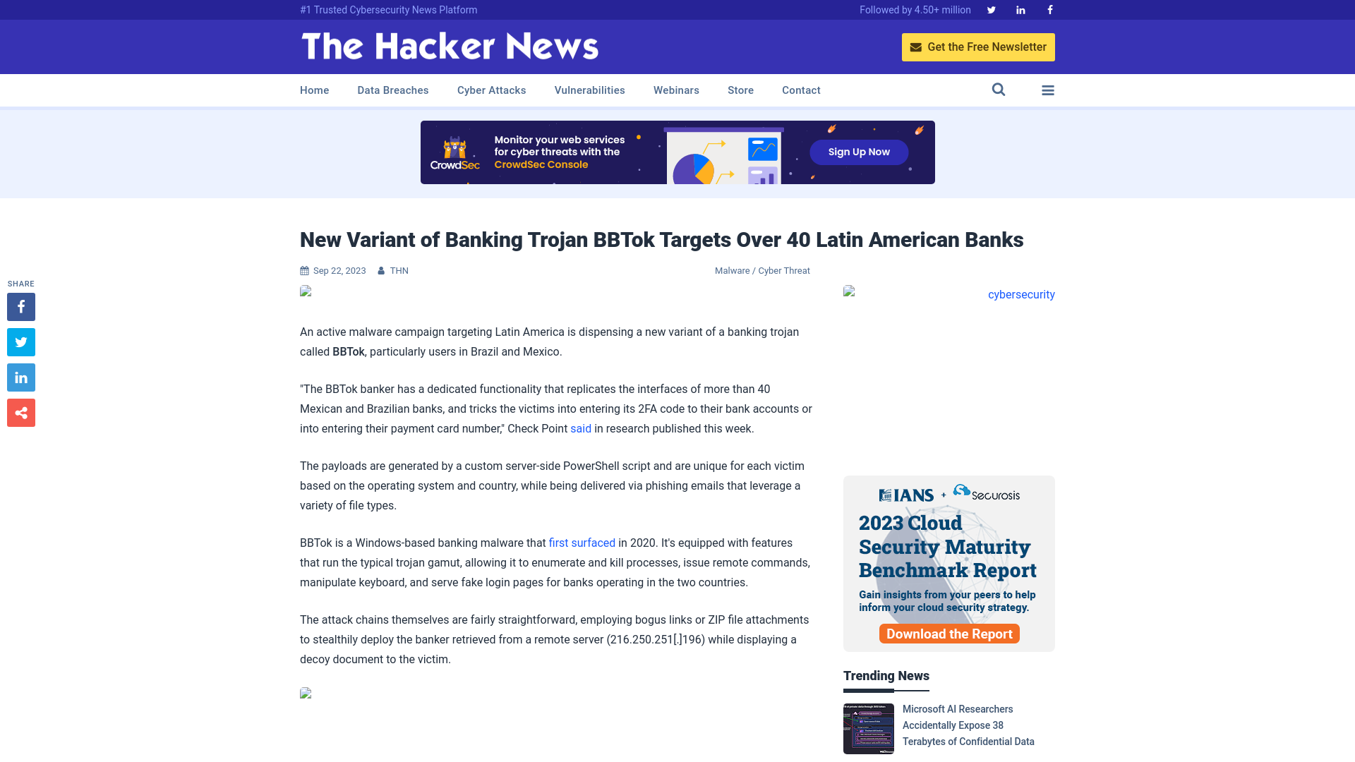 New Variant of Banking Trojan BBTok Targets Over 40 Latin American Banks