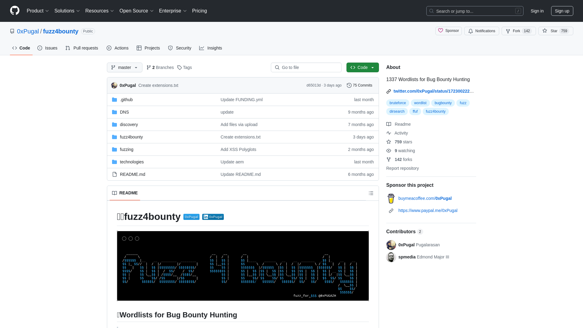 GitHub - 0xPugal/fuzz4bounty: 1337 Wordlists for Bug Bounty Hunting