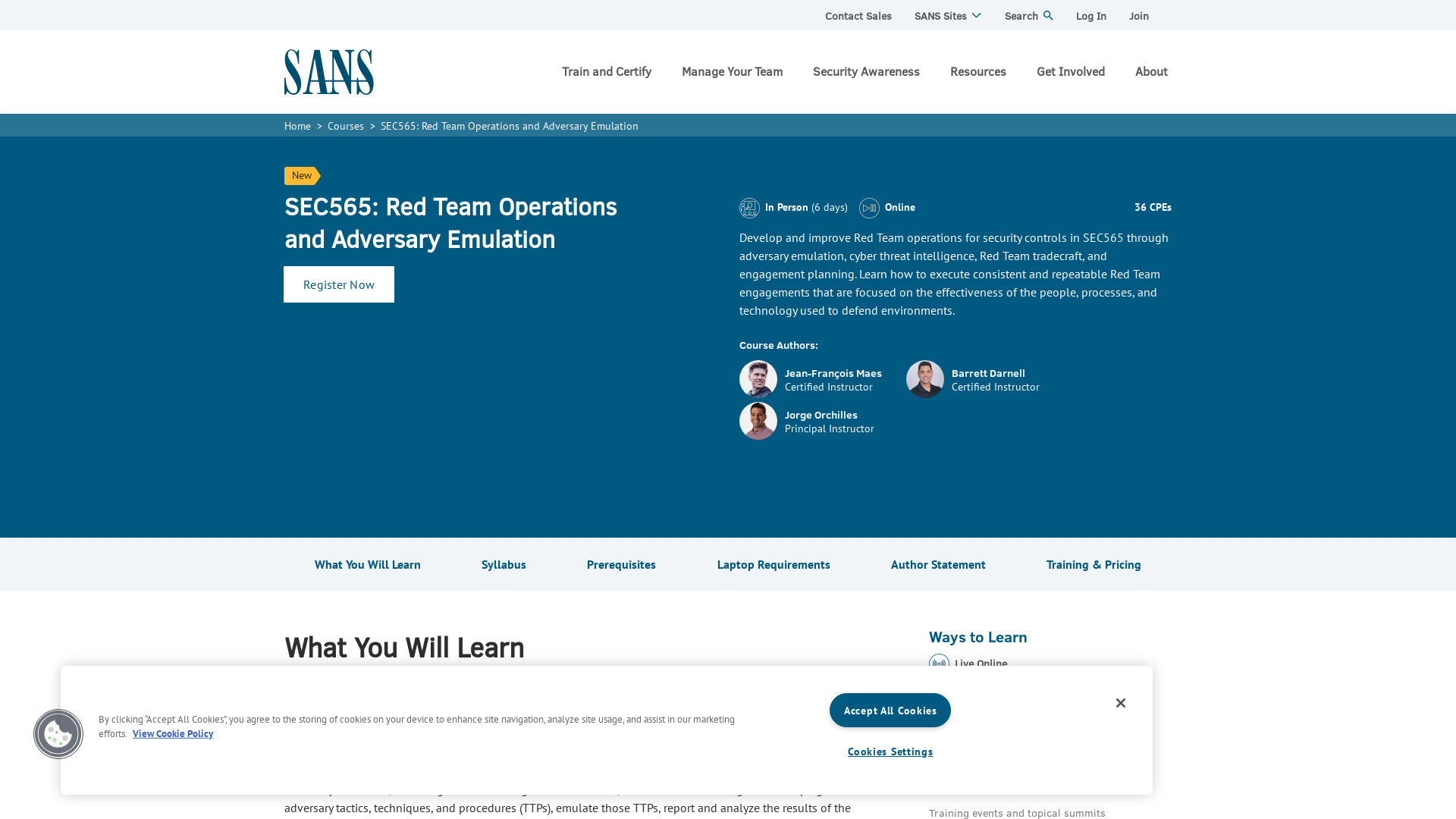 Red Team Operations and Adversary Emulation for Security Controls | SANS SEC565