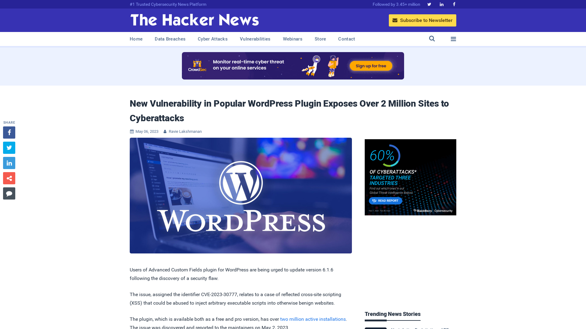 New Vulnerability in Popular WordPress Plugin Exposes Over 2 Million Sites to Cyberattacks