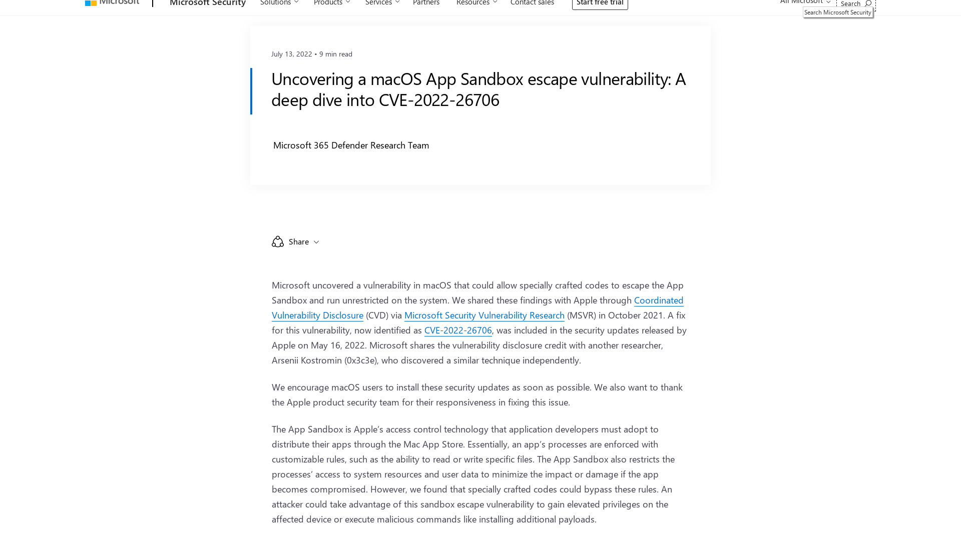 Uncovering a macOS App Sandbox escape vulnerability: A deep dive into CVE-2022-26706 - Microsoft Security Blog
