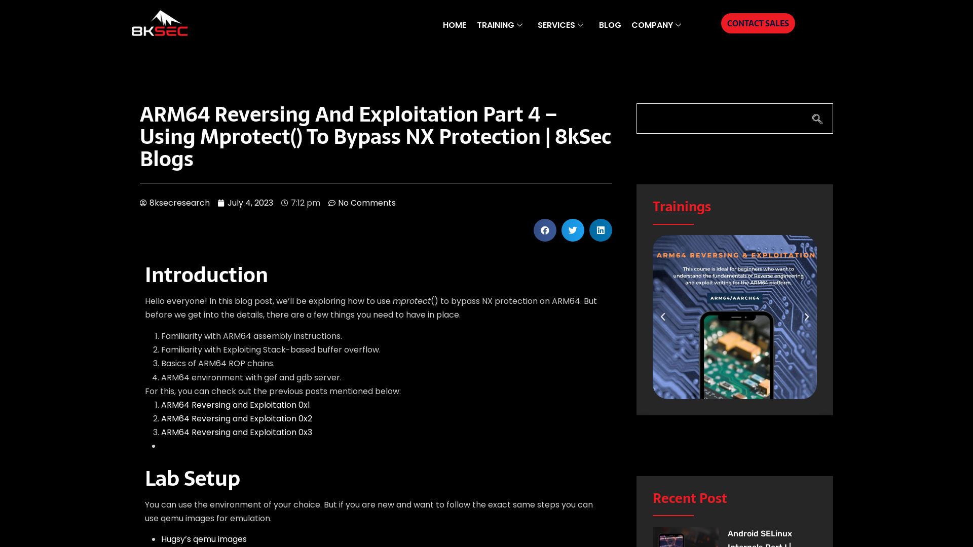 ARM64 Reversing And Exploitation Part 4 – Using mprotect() to bypass NX Protection | 8kSec Blogs