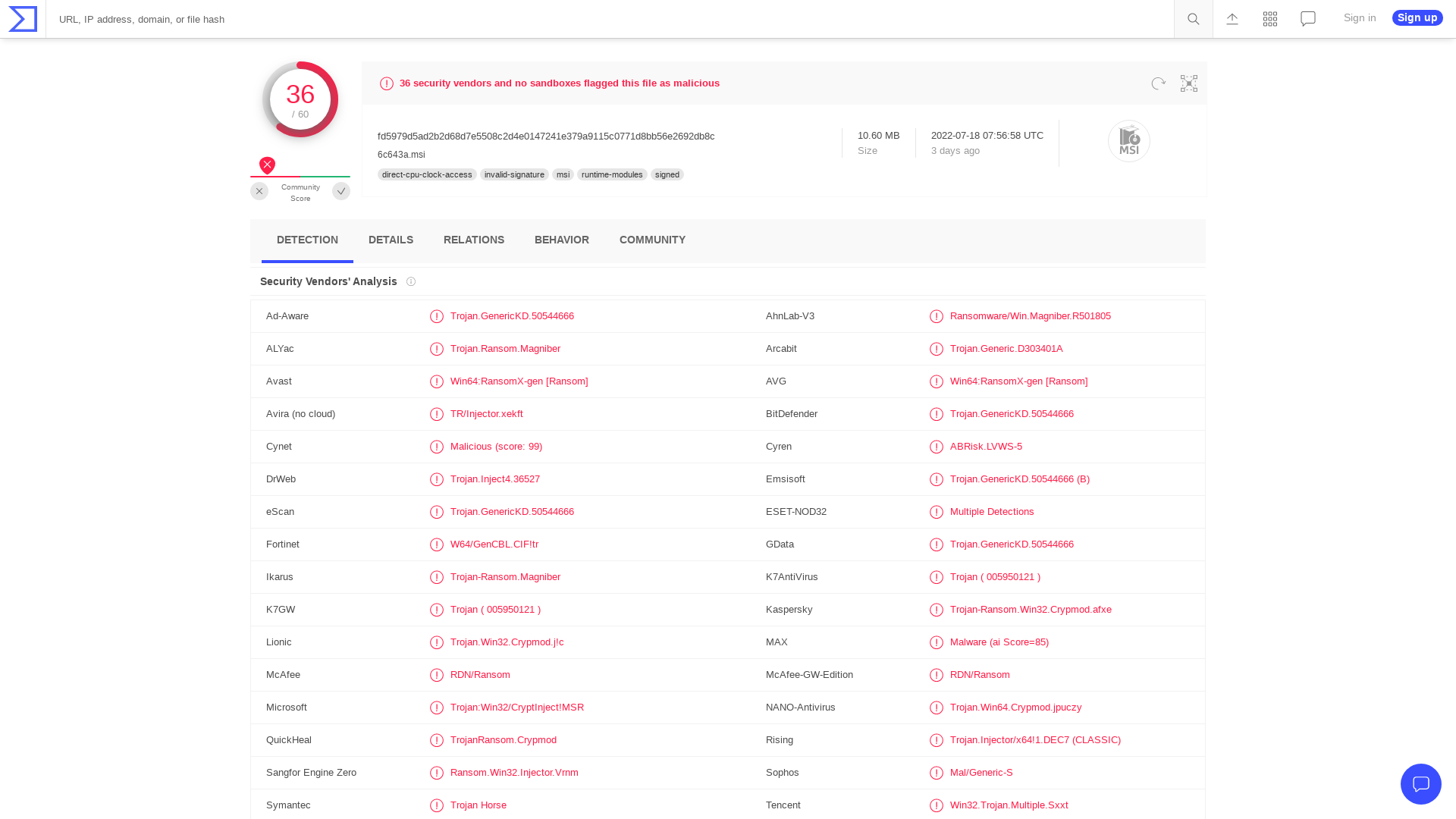 VirusTotal - File - fd5979d5ad2b2d68d7e5508c2d4e0147241e379a9115c0771d8bb56e2692db8c
