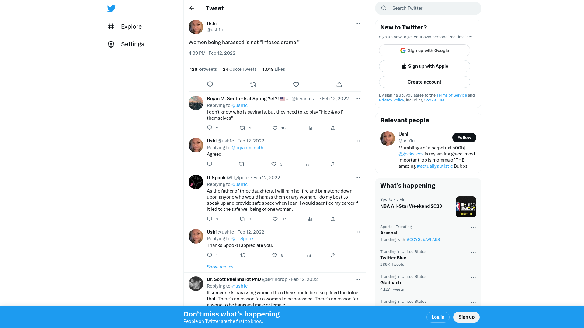 Ushi on Twitter: "Women being harassed is not “infosec drama.”" / Twitter