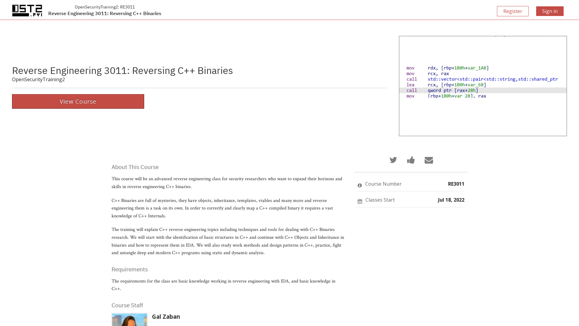 Reverse Engineering 3011: Reversing C++ Binaries | OpenSecurityTraining2