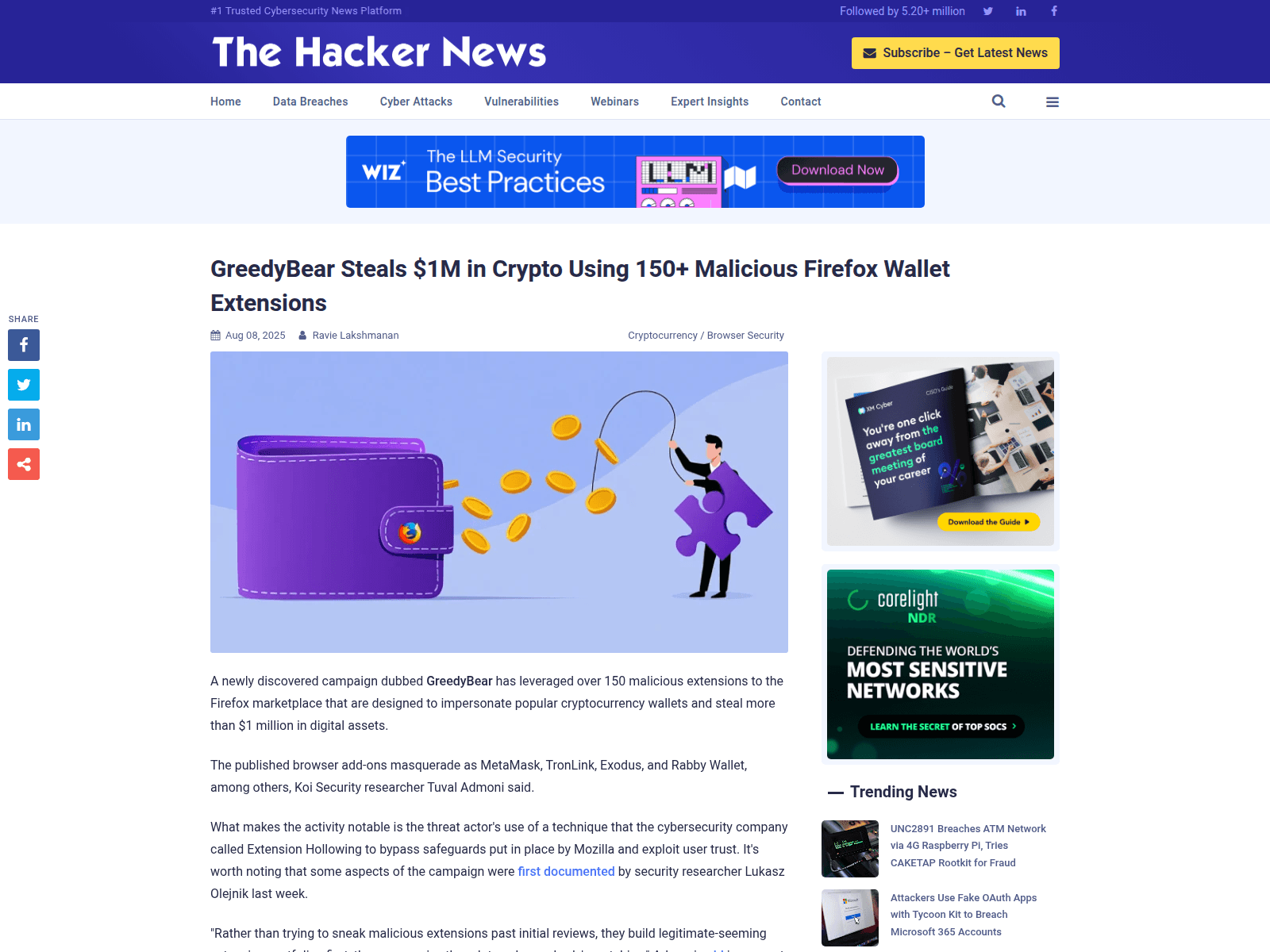 GreedyBear Steals $1M in Crypto Using 150+ Malicious Firefox Wallet Extensions