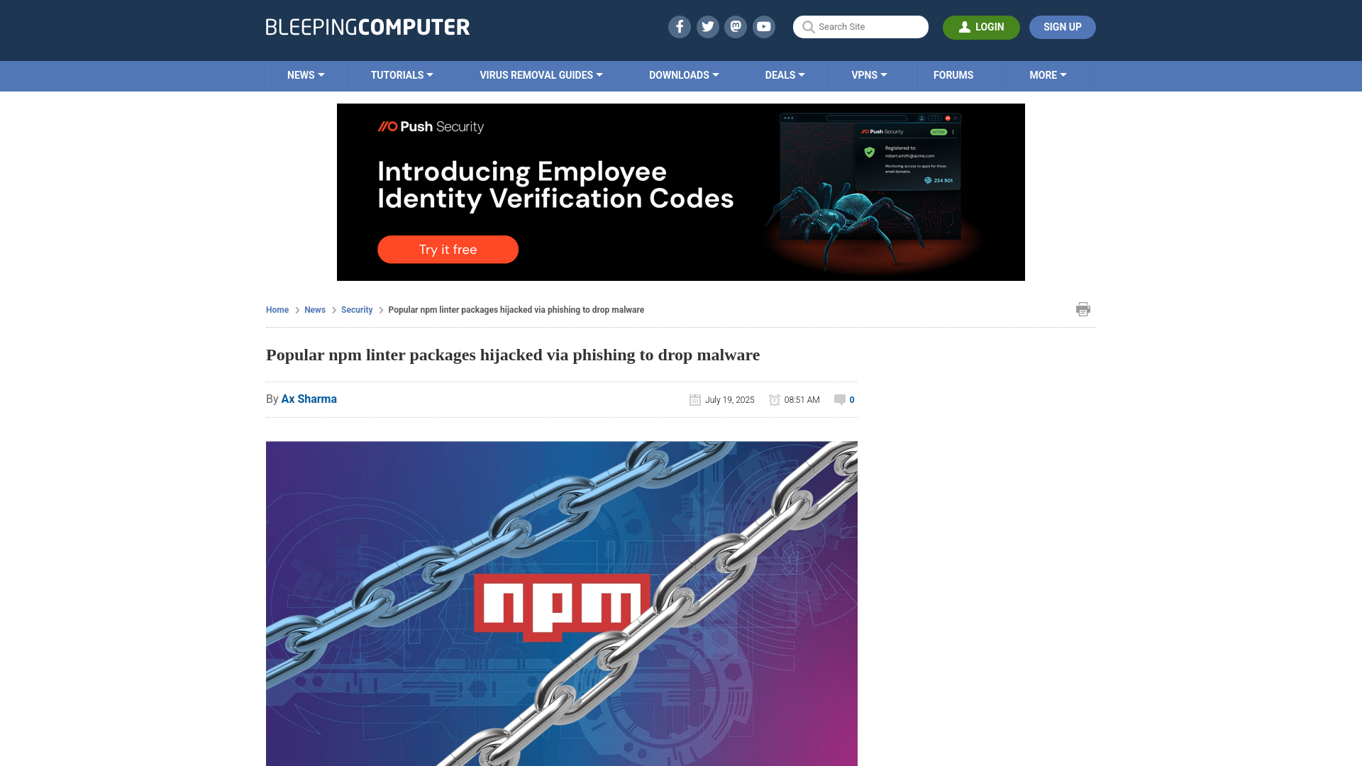 Popular npm linter packages hijacked via phishing to drop malware
