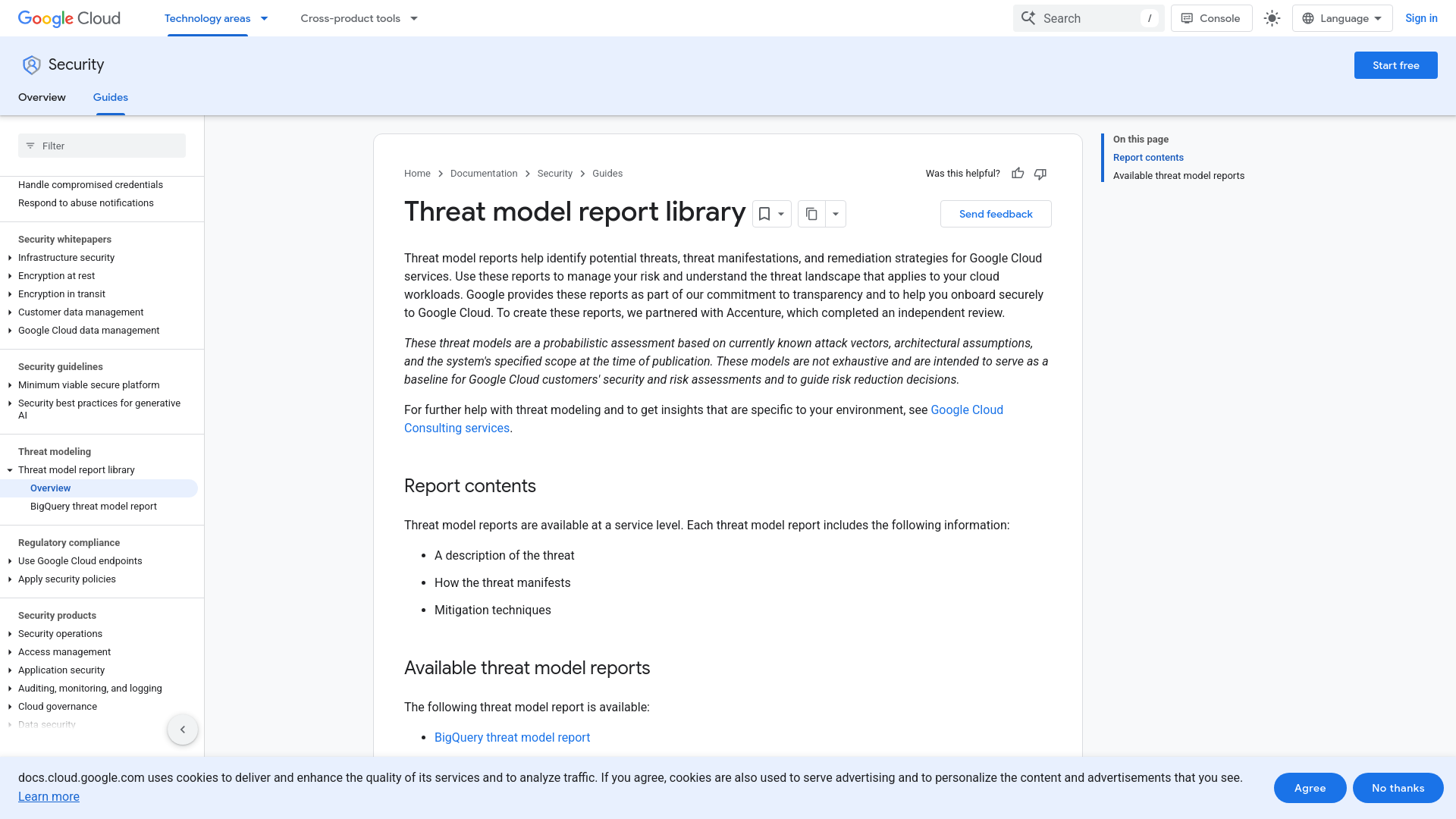 Threat model report library  |  Security  |  Google Cloud Documentation