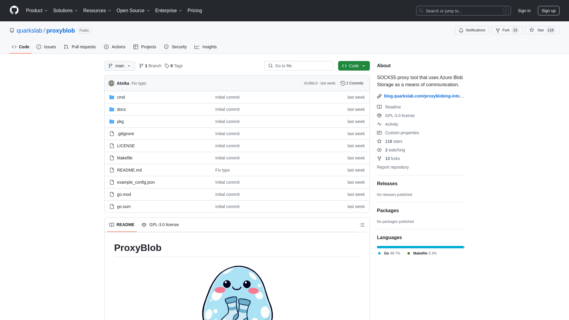 GitHub - quarkslab/proxyblob: SOCKS5 proxy tool that uses Azure Blob Storage as a means of communication.