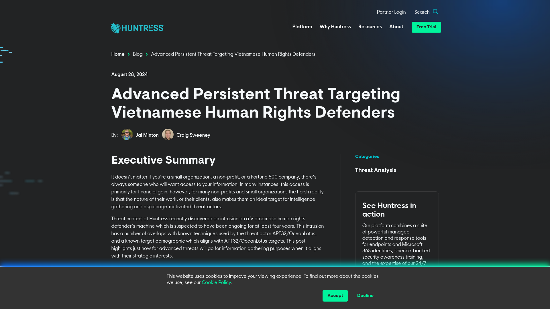 Advanced Persistent Threat Targeting Vietnamese Human Rights Defenders | Huntress