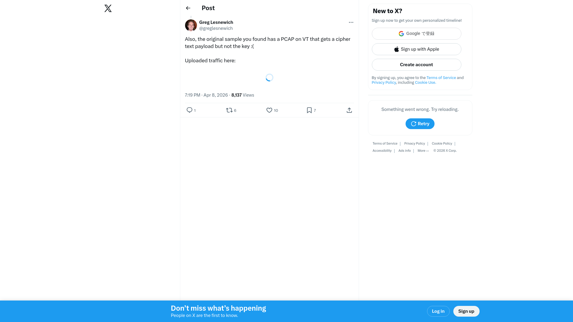 Greg Lesnewich on X: "@HaifeiLi Also, the original sample you found has a PCAP on VT that gets a cipher text payload but not the key :( Uploaded traffic here: https://t.co/g4AcTAJrnQ" / X