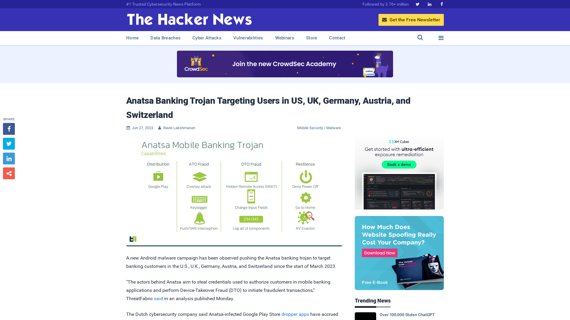 Anatsa Banking Trojan Targeting Users in US, UK, Germany, Austria, and Switzerland