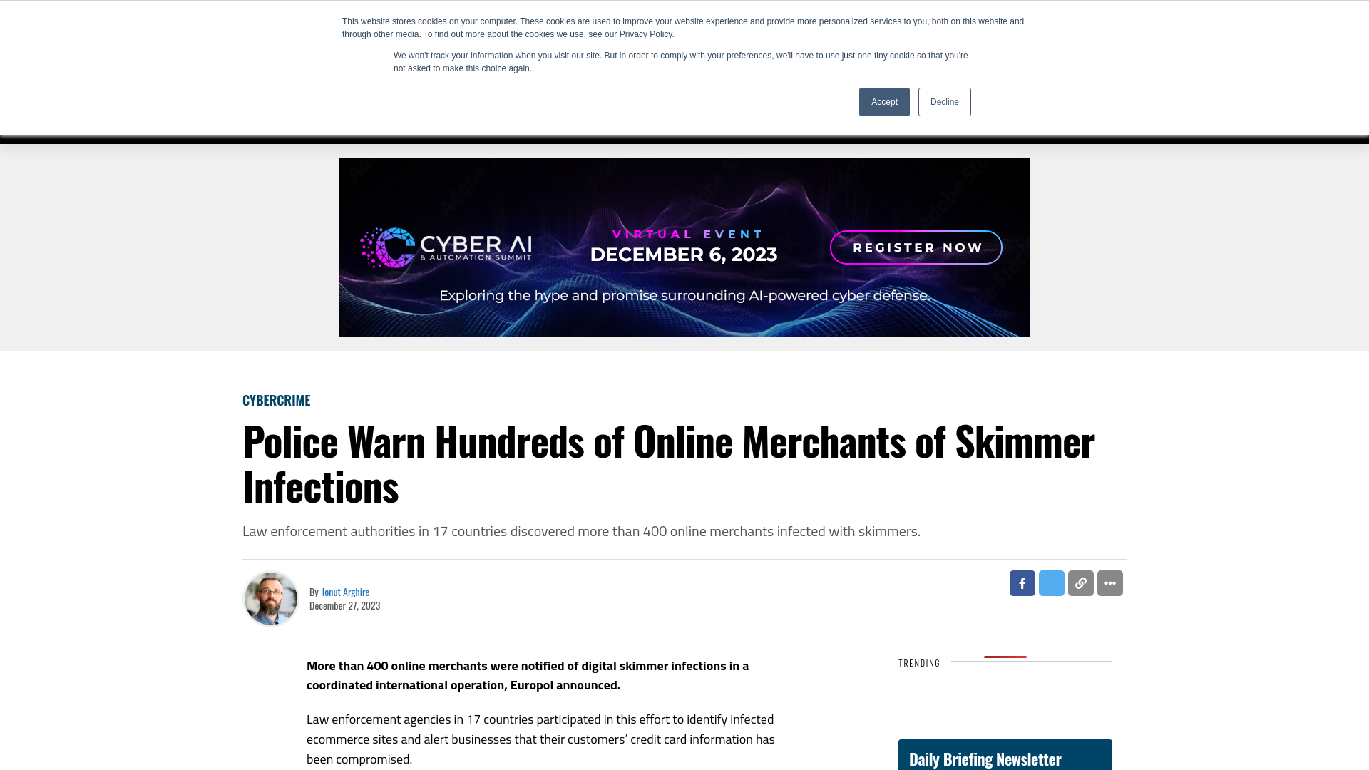 Police Warn Hundreds of Online Merchants of Skimmer Infections - SecurityWeek