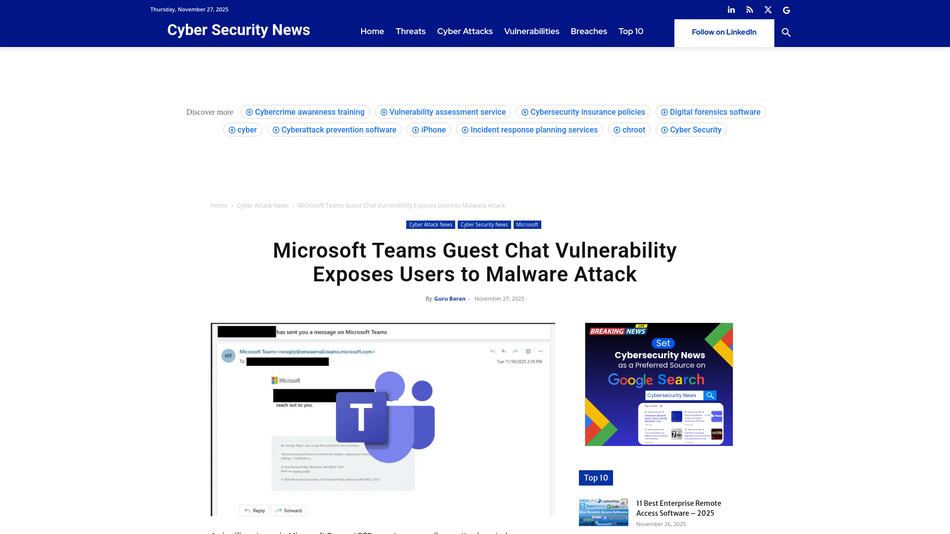 Microsoft Teams Guest Chat Vulnerability Exposes Users to Malware Attack