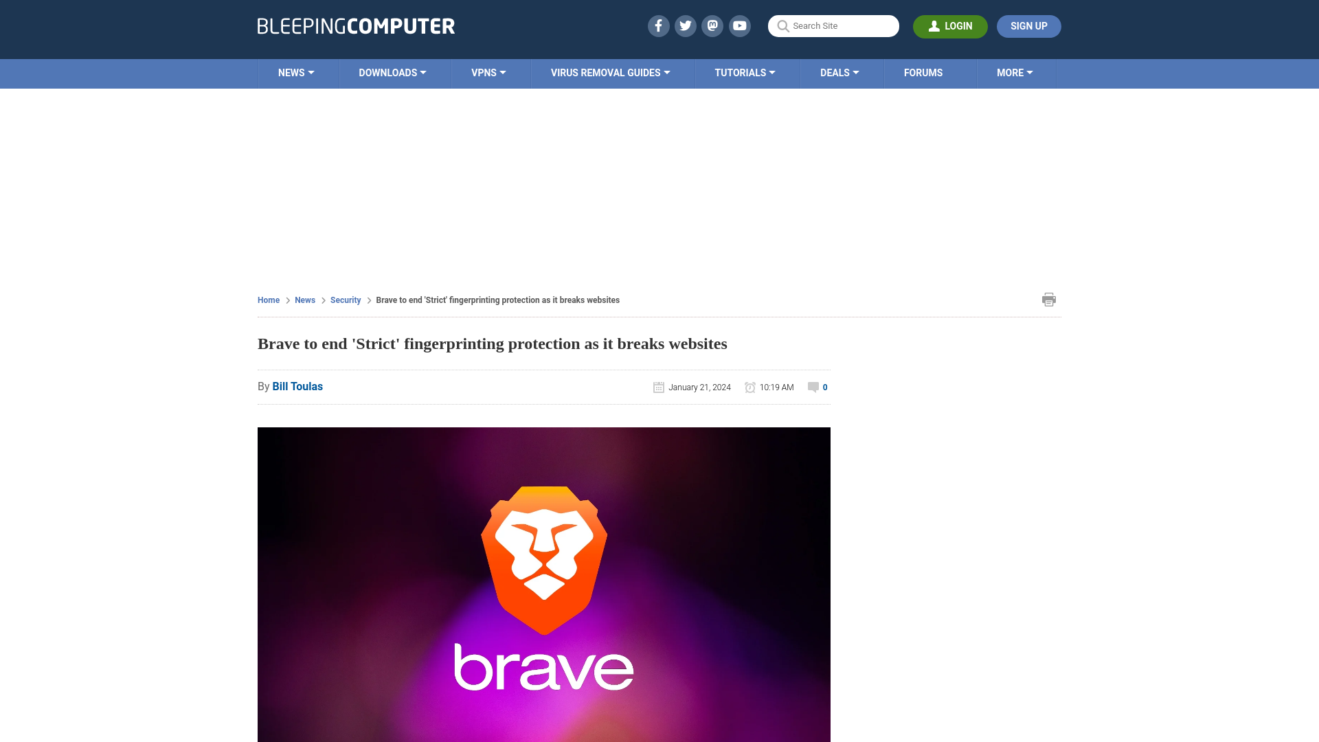 Brave to end 'Strict' fingerprinting protection as it breaks websites