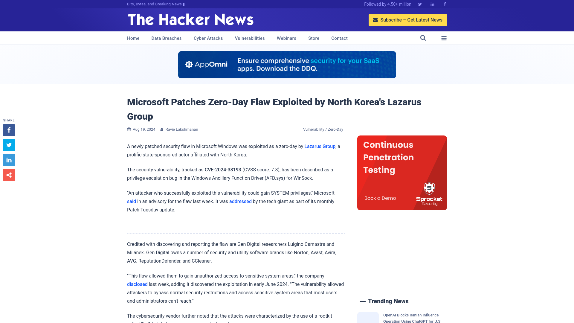 Microsoft Patches Zero-Day Flaw Exploited by North Korea's Lazarus Group