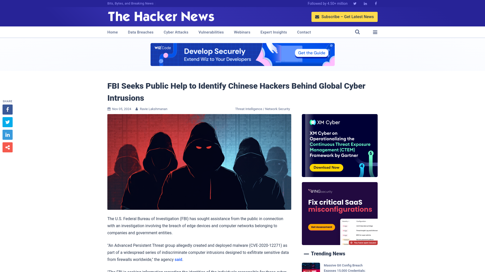 FBI Seeks Public Help to Identify Chinese Hackers Behind Global Cyber Intrusions