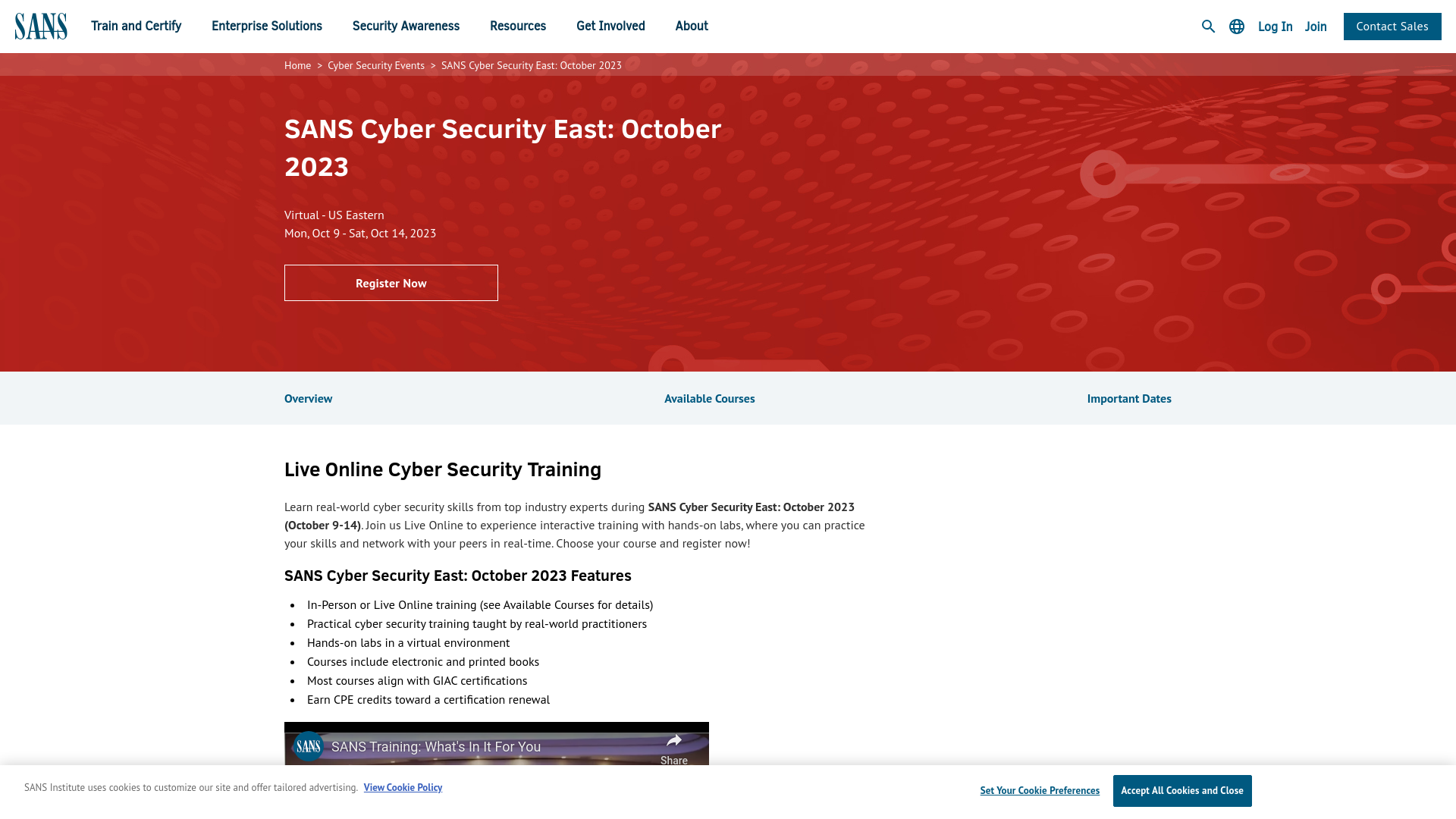 SANS Cyber Security East: October 2023