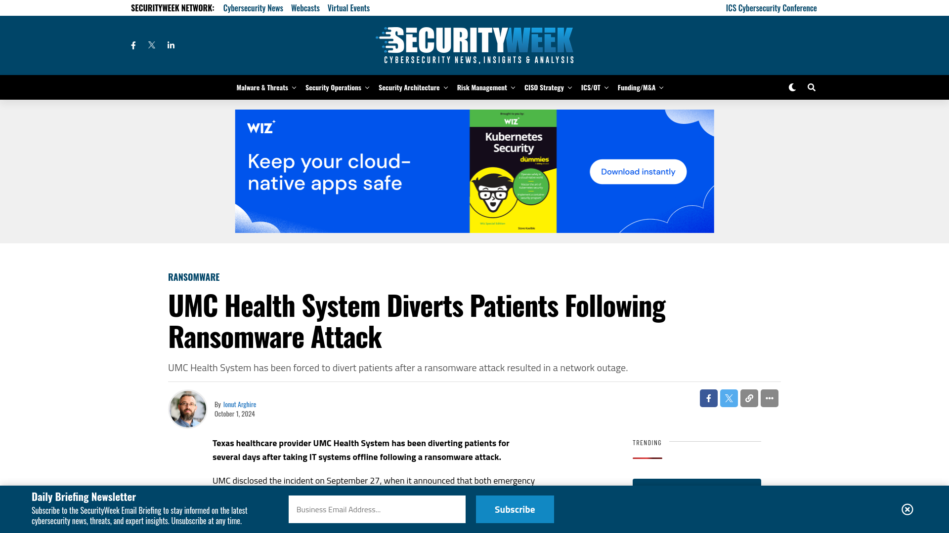 UMC Health System Diverts Patients Following Ransomware Attack - SecurityWeek