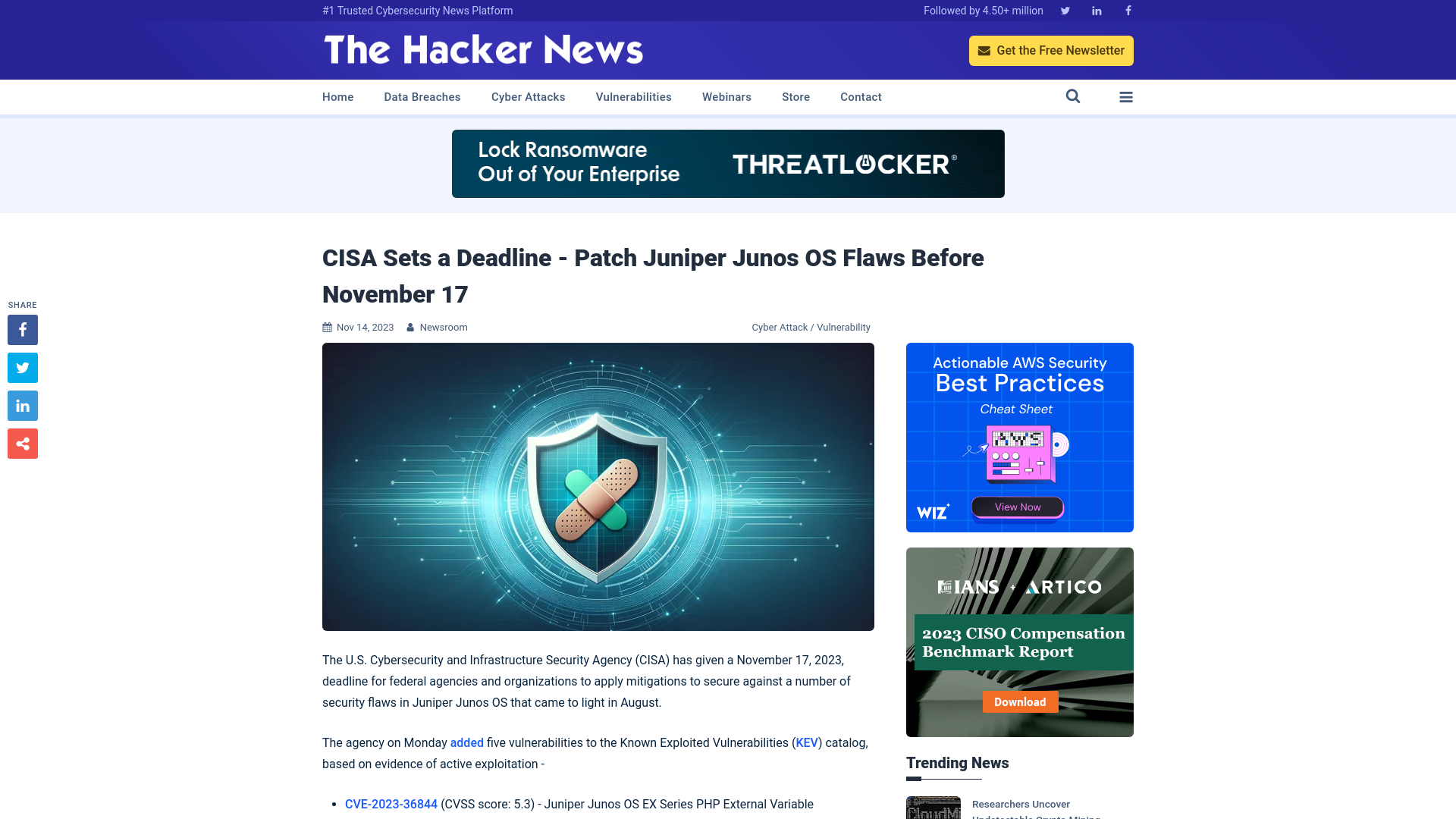 CISA Sets a Deadline - Patch Juniper Junos OS Flaws Before November 17