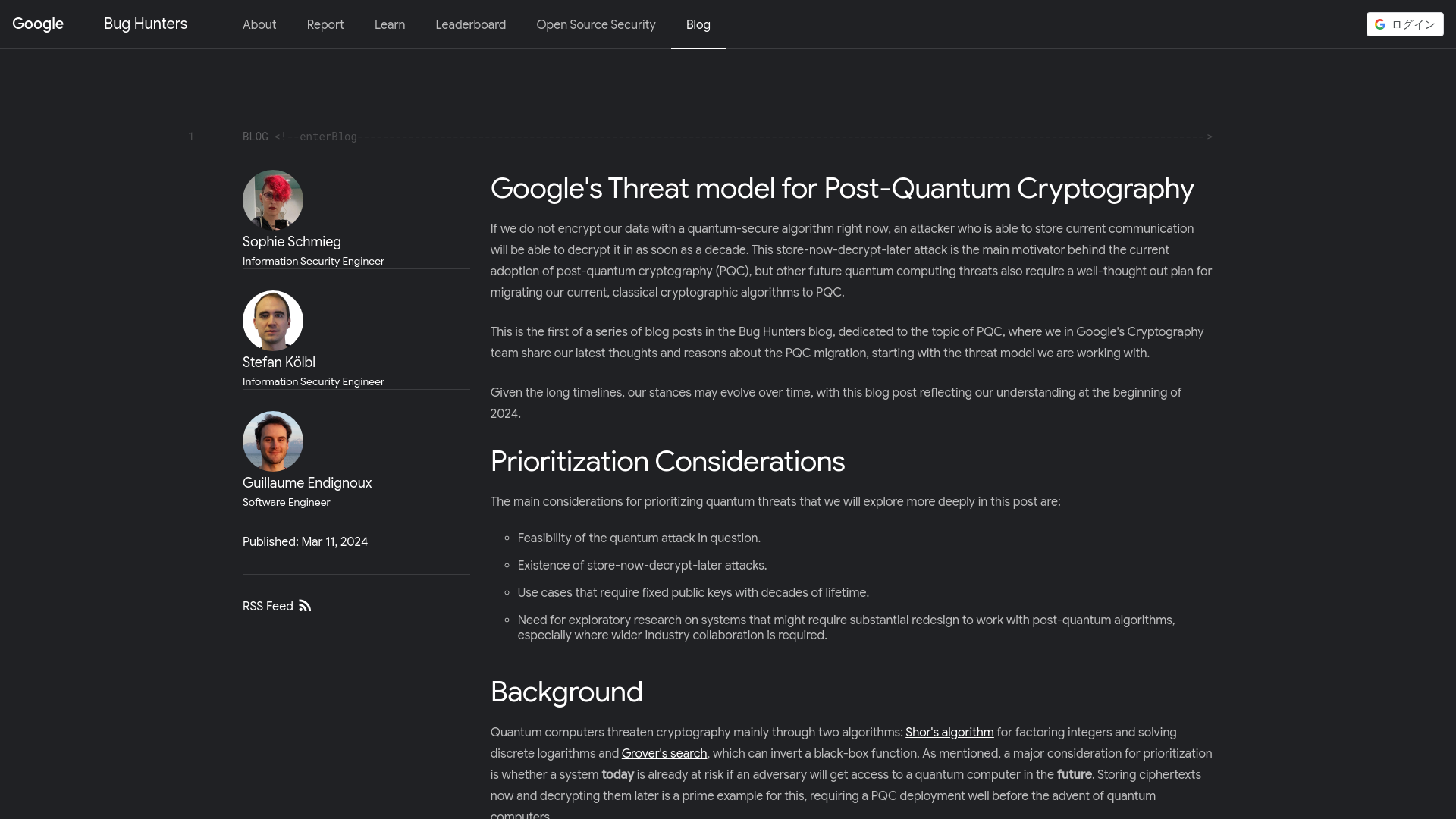 Google's Threat model for Post-Quantum Cryptography - Google Bug Hunters