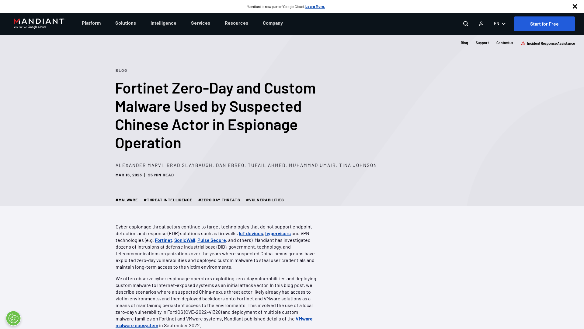 Fortinet Zero-Day and Custom Malware Used by Suspected Chinese Actor in Espionage Operation | Mandiant