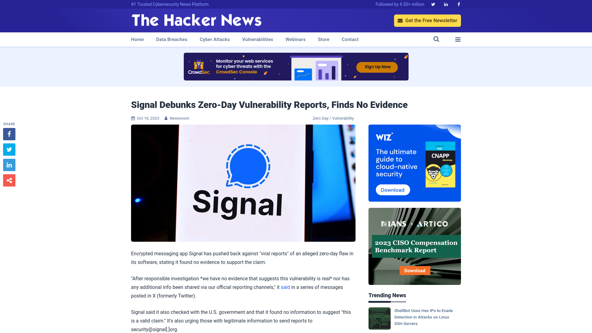 Signal Debunks Zero-Day Vulnerability Reports, Finds No Evidence